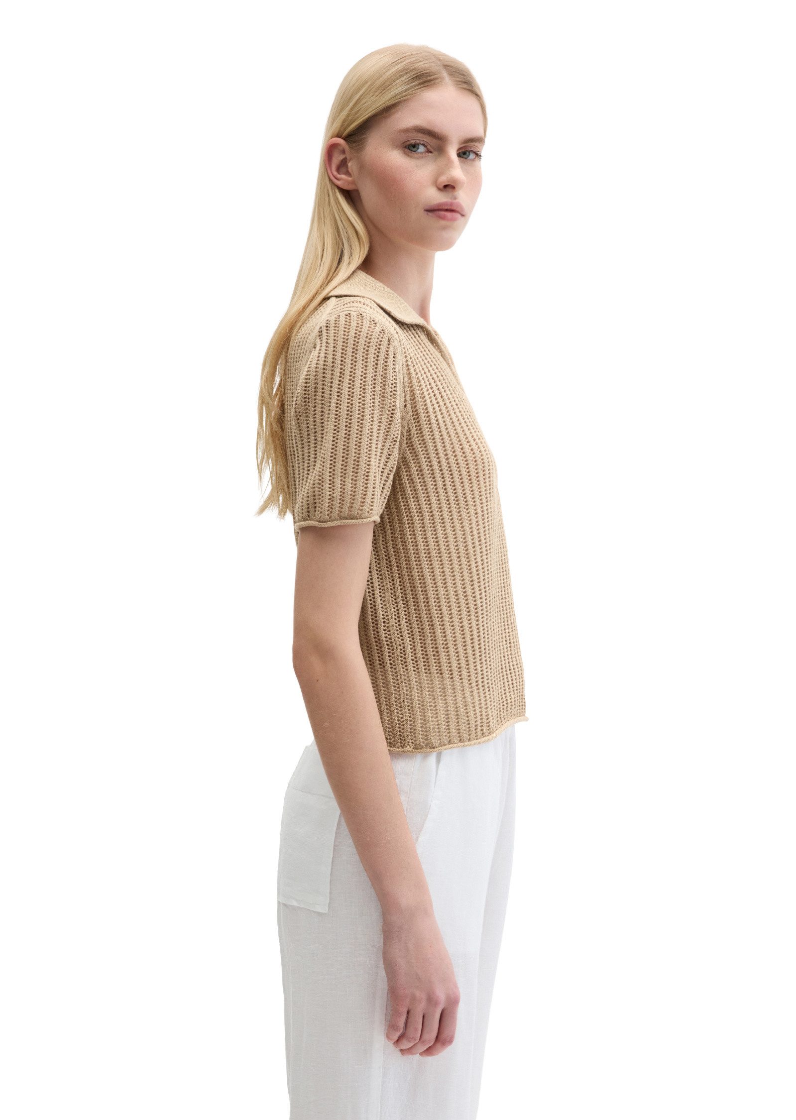 Marc O'Polo Polokragenpullover aus Bio-Baumwolle-Leinen-Mix