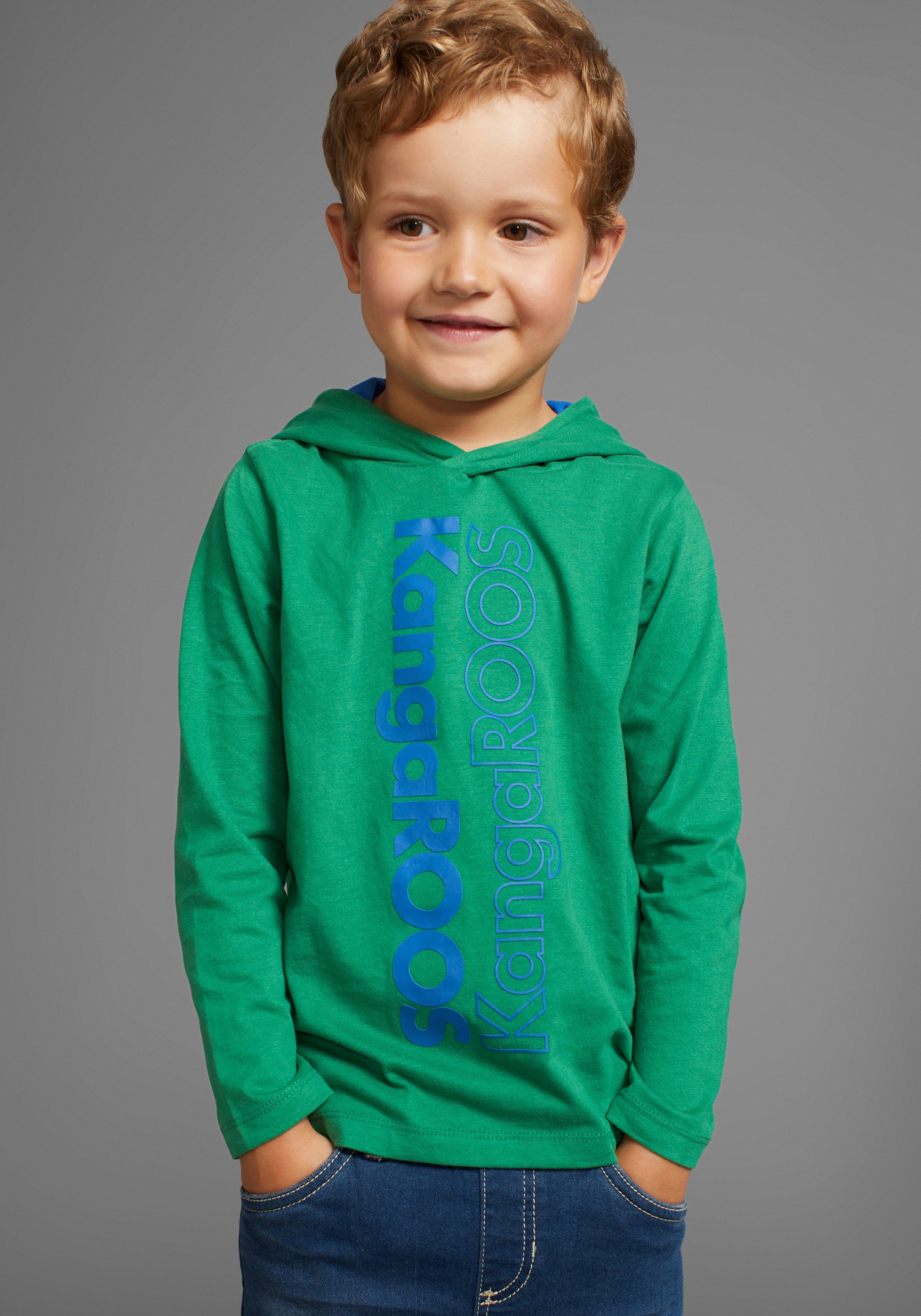 KangaROOS Kapuzenshirt Kleine Jungen Langarm, Basic-Passform, bedruckt, aus 100% Baumwolle