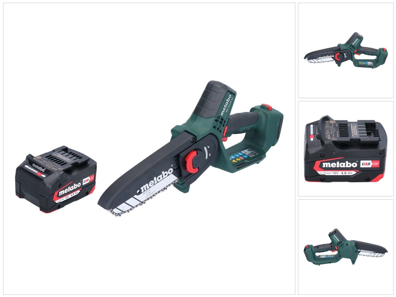 metabo Akku-Kettensäge MS 18 LTX 15 Akku Gehölzsäge 18 V 15 cm 5 m/s + 1x Akku 4,0 Ah
