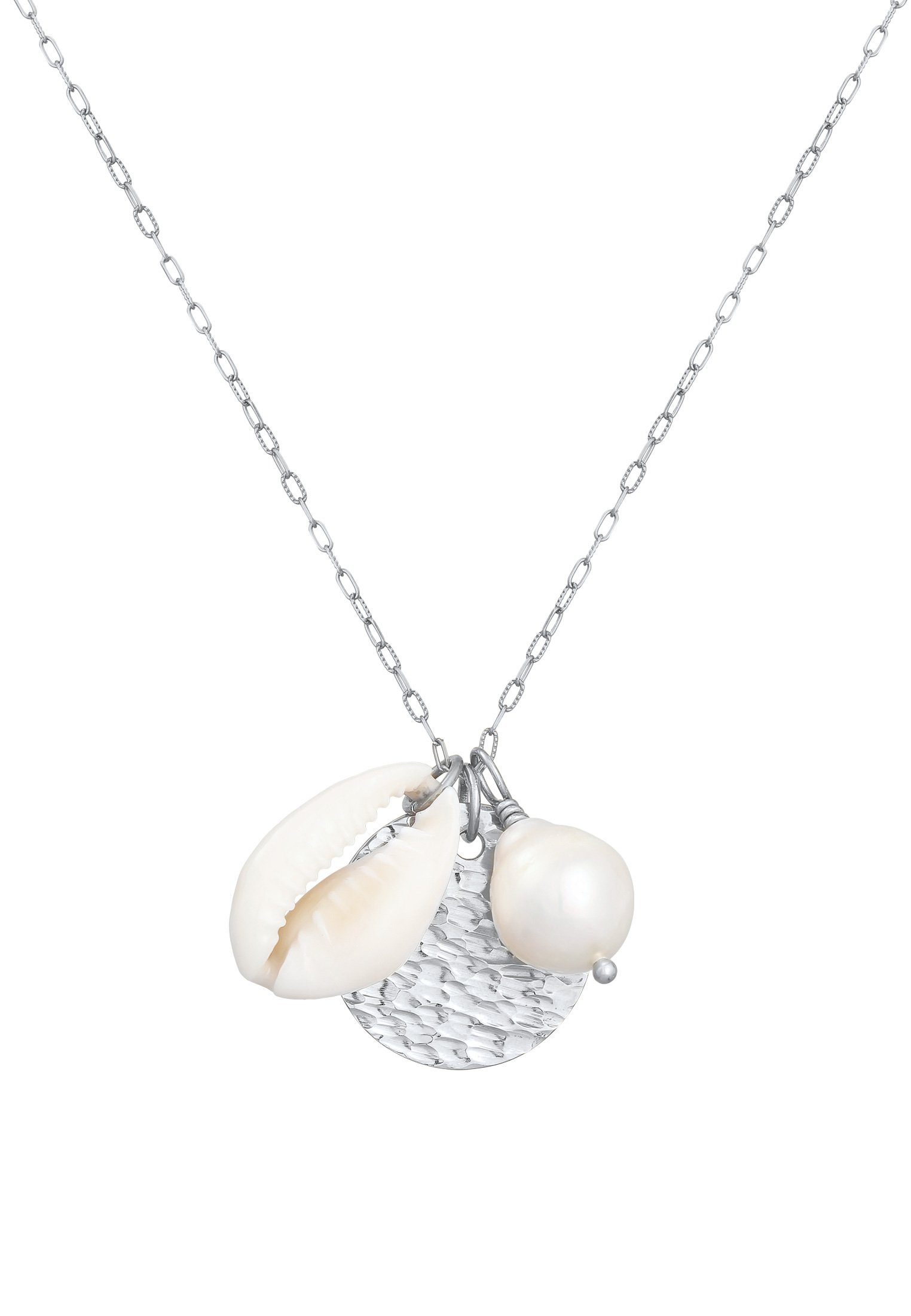 Damen Schmuck Elli Premium Perlenkette Kauri Muschel Plättchen Süßwasserperle 925 Silber
