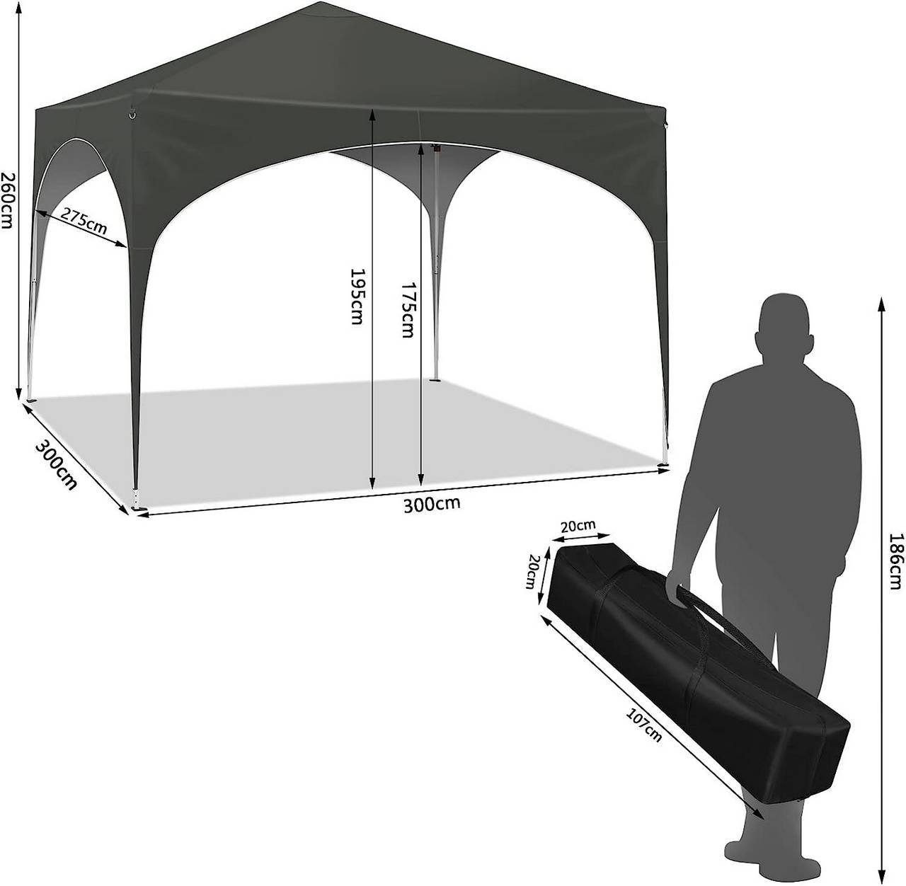 Woltu Pavillon, Pop-Up wasserdicht Sonnenschutz aus Oxford 3x3m