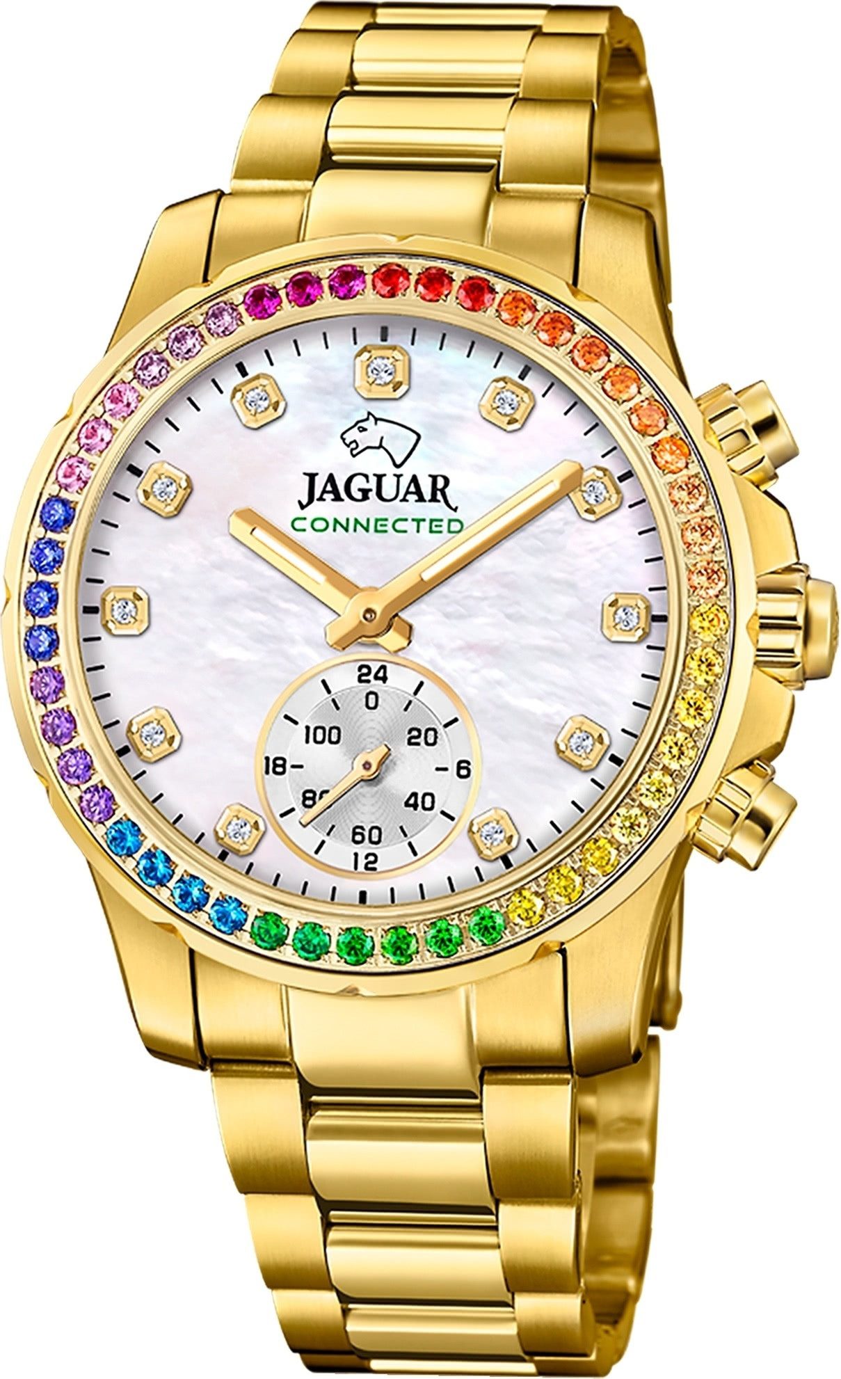 JAGUAR Multifunktionsuhr Jaguar Damenuhr Edelstahl gold Jaguar, (Multifunktionsuhr), Damen Armbanduhr rund, Edelstahlarmband gold