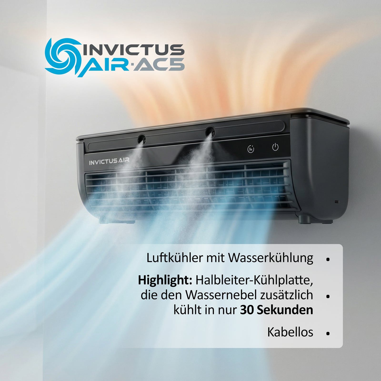 Genius Turmventilator INVICTUS AIR AC5 Luftkühler kabellos, mit Wasserkühlung, Flexibel nutzbar: freistehend oder Wandmontage