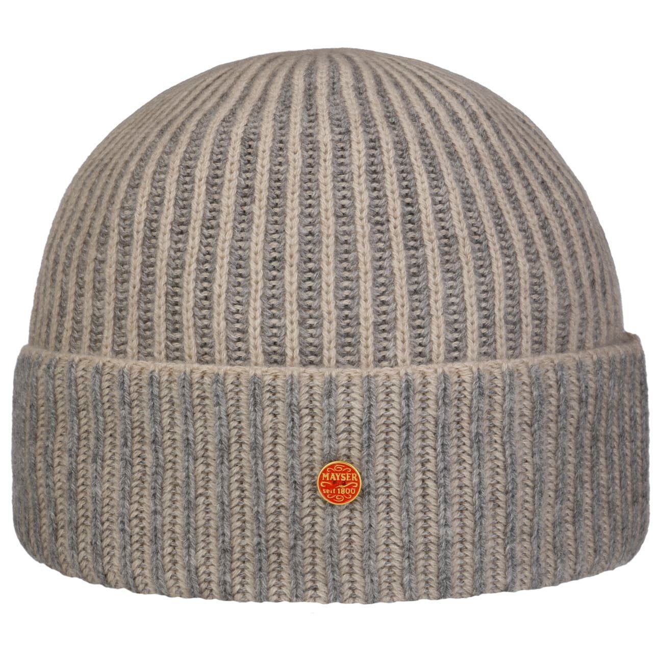 Mayser Beanie (1-St) Kaschmirmütze mit Umschlag, Made in Italy beige-grau