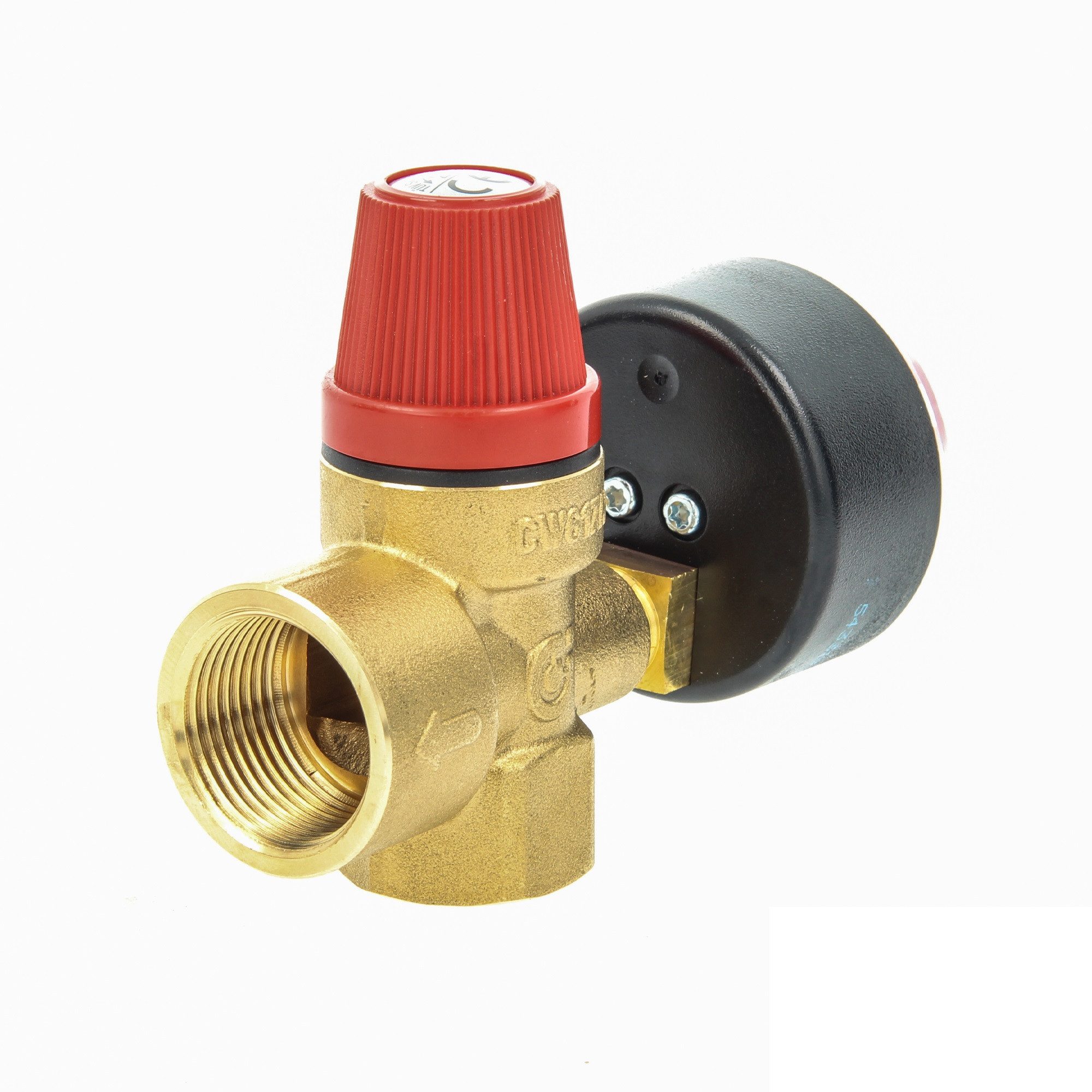 Caleffi Heizkörper Membran-Sicherheitsventil 2,5 bar mit Manometer 1/2 Zoll (Eingang)