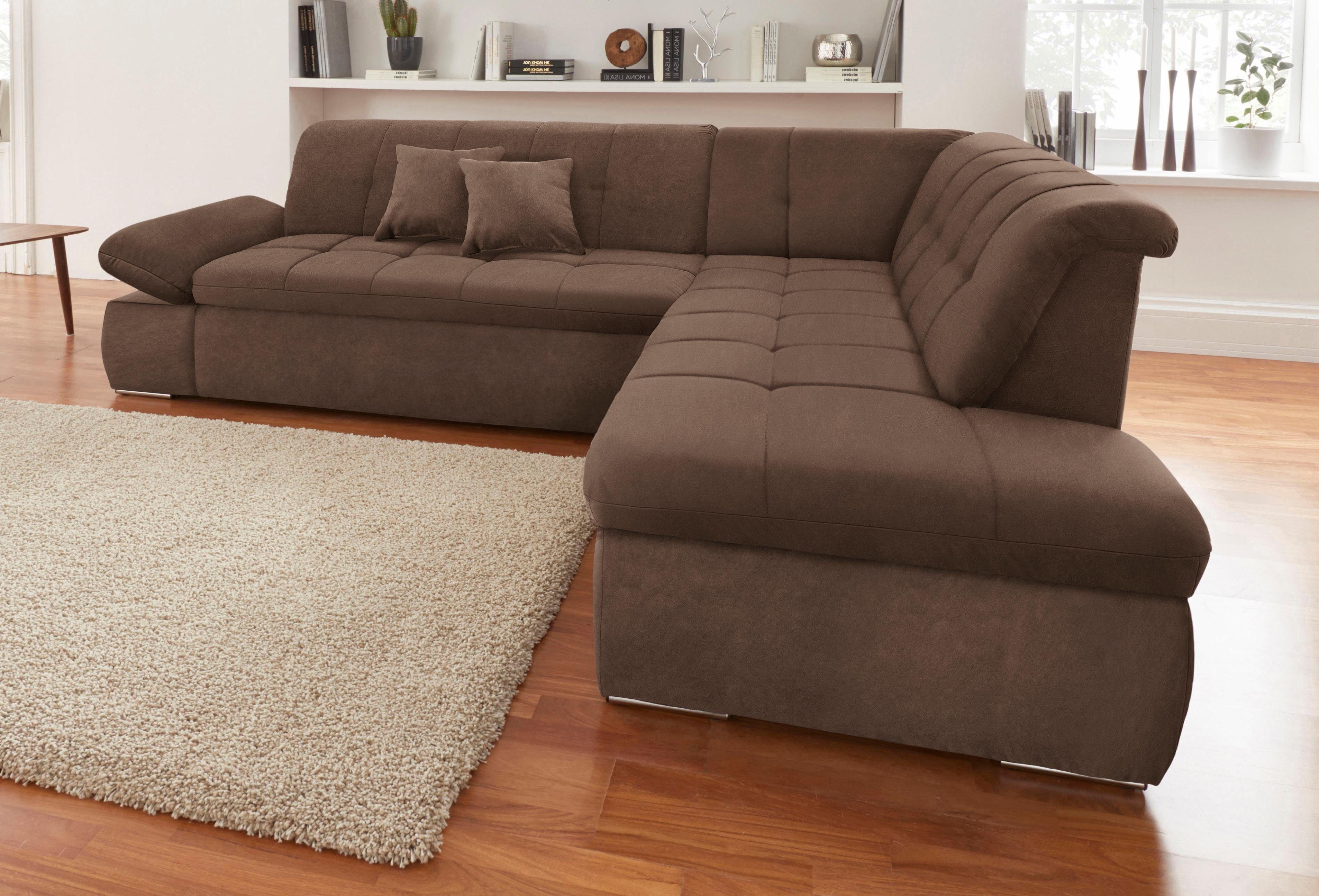 DOMO collection Ecksofa NMoric incl. Zierkissen B/T/H: 273/216/80 cm L-Form, Ottomanen-Abschluss, wahlweise mit Bettfunktion und Armlehnverstellung