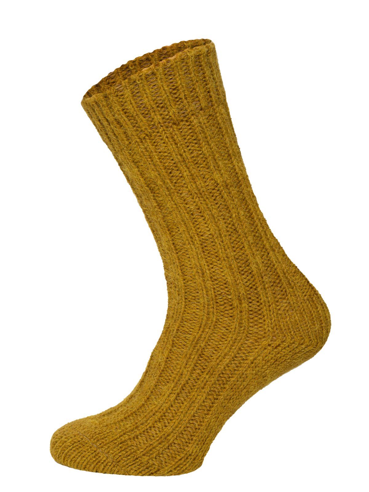 HomeOfSocks Socken Bunte Socken mit Umschlag mit Wolle und Alpakawolle Strapazierfähige und warme Socken mit 40% Wollanteil und Alpakawolle Senf