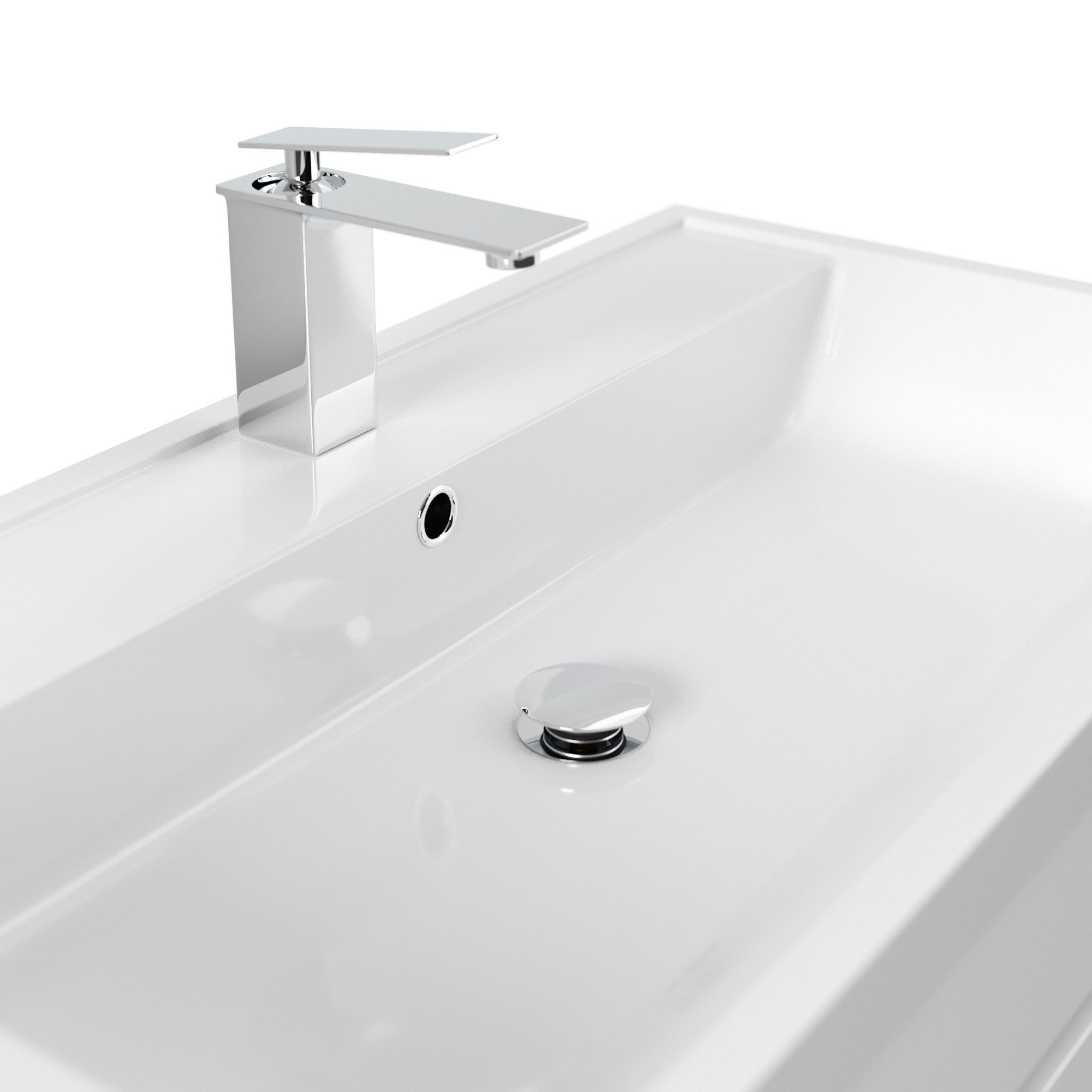 Magnolia Home Waschtisch Badmöbel Via 80 SoftClose weiss hochglanz mit grifflosen Schubladen – Bild 5 von 5