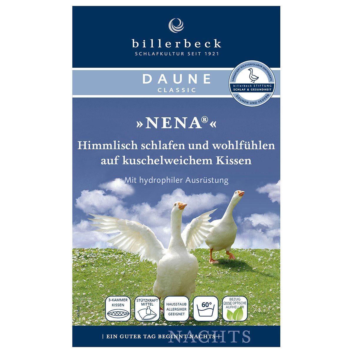 billerbeck 3-Kammer-Kopfkissen, Füllung: Füllung: Außenkammer: 90% Daunen, 10% Federn, Innenkammer: 85% Federn, 15% Daunen, Bezug: 100% Baumwolle