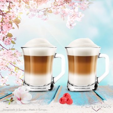 PLATINUX Latte-Macchiato-Glas Teegläser mit Griff, Glas, Kaffeegläser Set 150ml (max. 210ml) Glastassen Dessertglas Teetasse