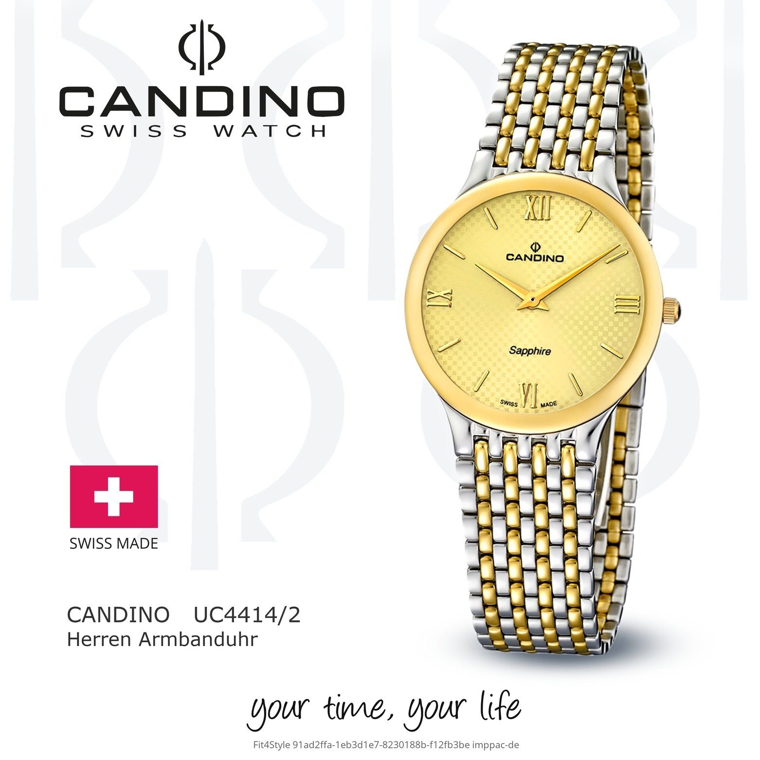 gold, rund, Bicolorarmband C4414/2, Edelstahl Luxus Herren Armbanduhr silber, Candino Quarz-Uhr Herren Candino Quarzuhr
