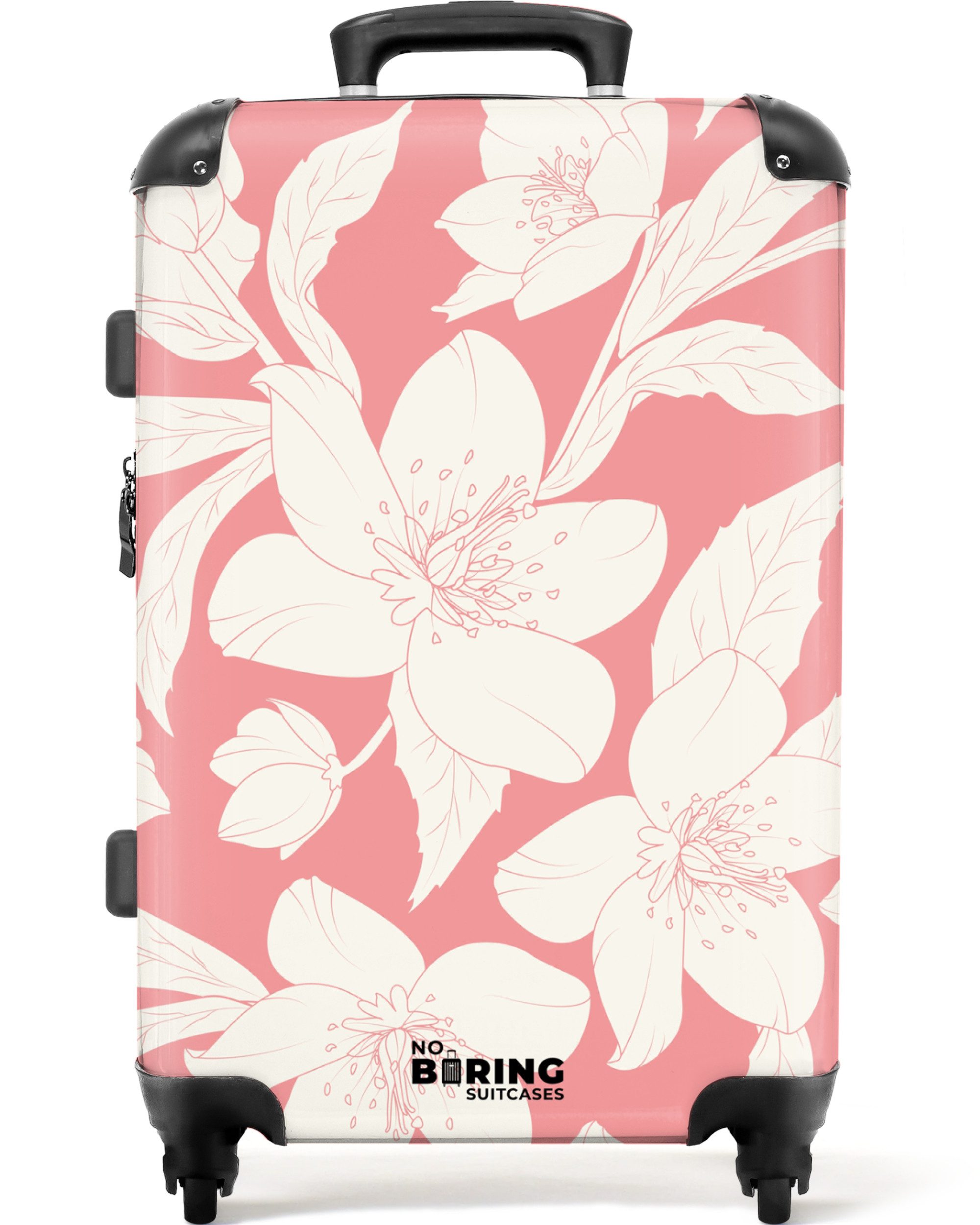 NoBoringSuitcases.com© Hartschalen-Trolley Rosa mit weißen Blüten günstig online kaufen