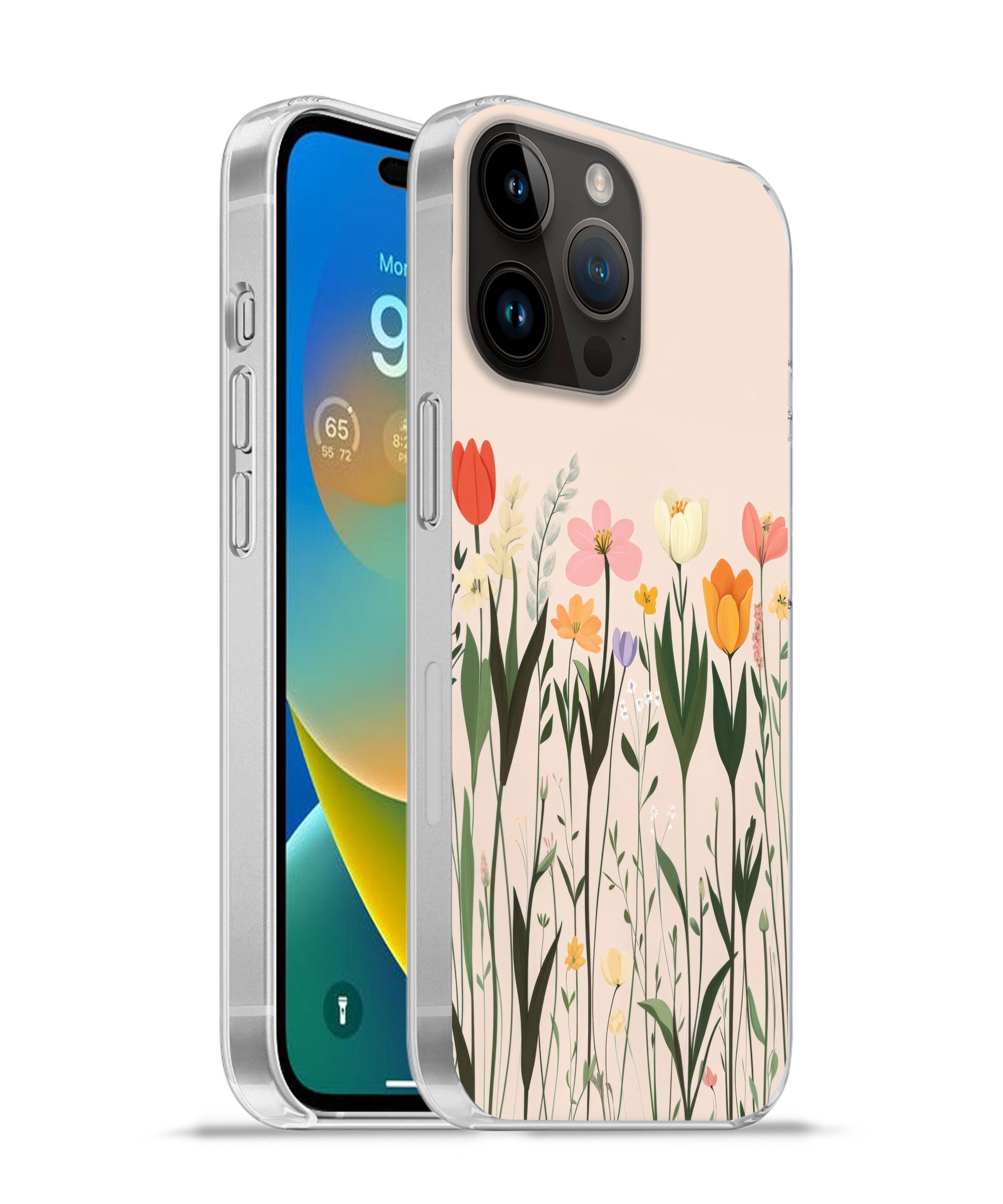 MuchoWow Handyhülle für Apple iPhone 14 Pro Pastelltöne - Blumen - Illustration, Smartphone-Bumper, Print, Handy Schutzhülle Dünn