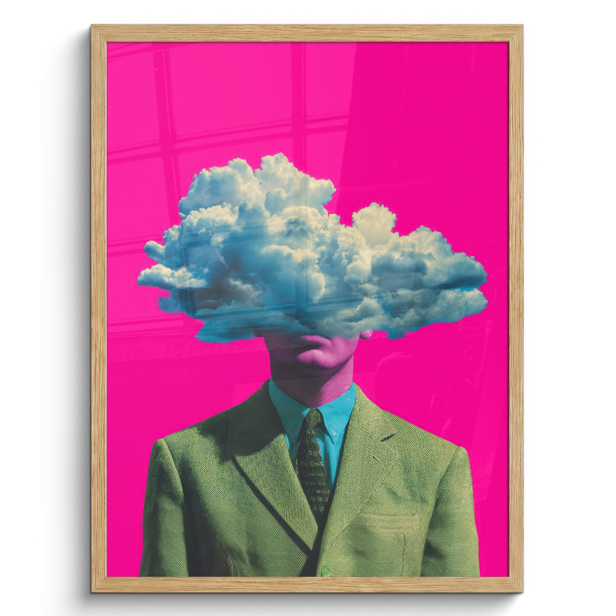 MuchoWow Poster Mann - Anzug - Wolke - Rosa, (1 St), Bilderrahmen, Wanddeko, Wandposter Wohnzimmer, 60x80 cm