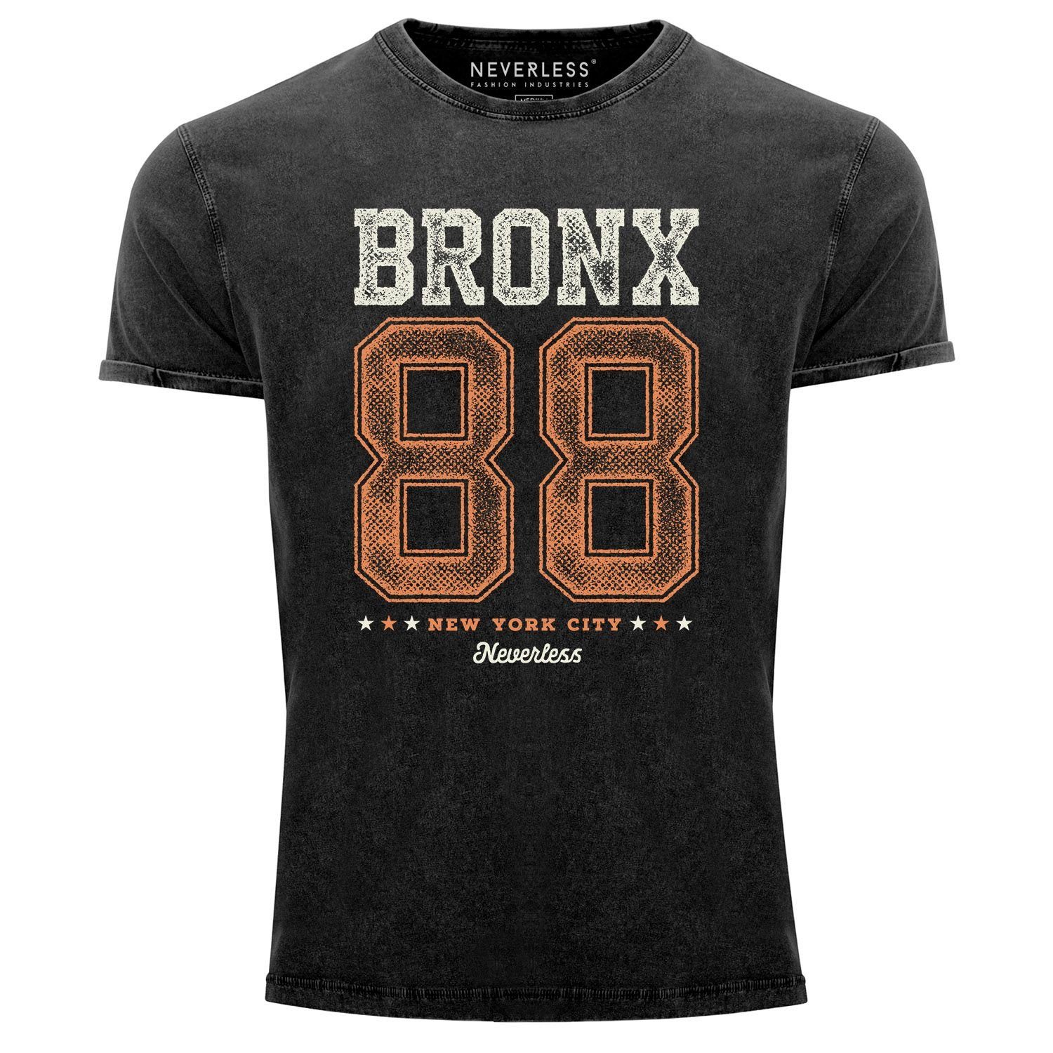 Neverless Print-Shirt Neverless® Herren T-Shirt Vintage Shirt Printshirt Bronx 88 New York City Aufdruck Used Look Slim Fit mit Print