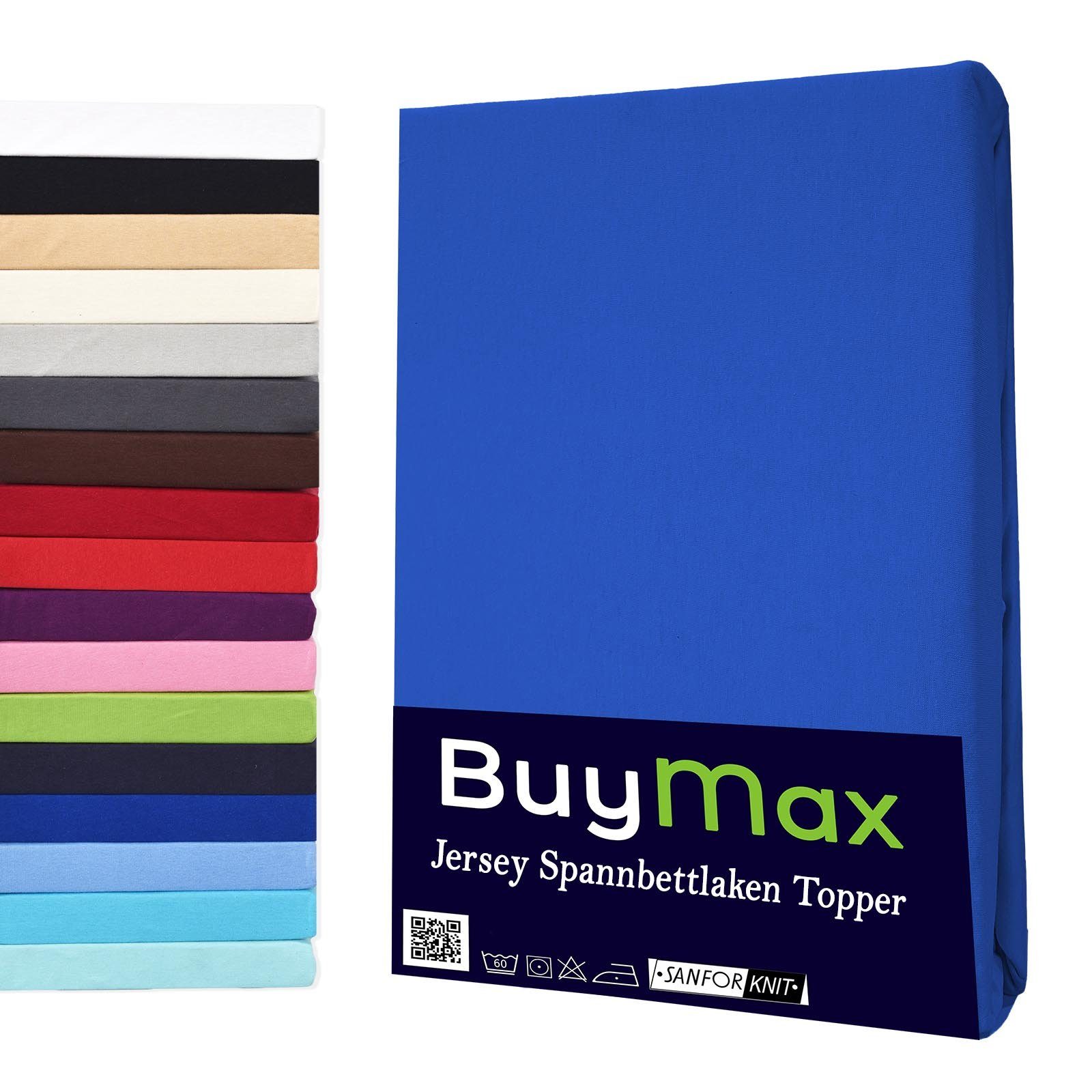 Spannbettlaken Topper, Buymax, Jersey, Gummizug: Rundumgummi, 100% Baumwolle aus Jersey Stoff, Pflegeleicht und Atmungsaktiv mit Rundumgummi für Topper bis 9 cm Höhe in Verschiedenen Farben und Größen Dunkelblau