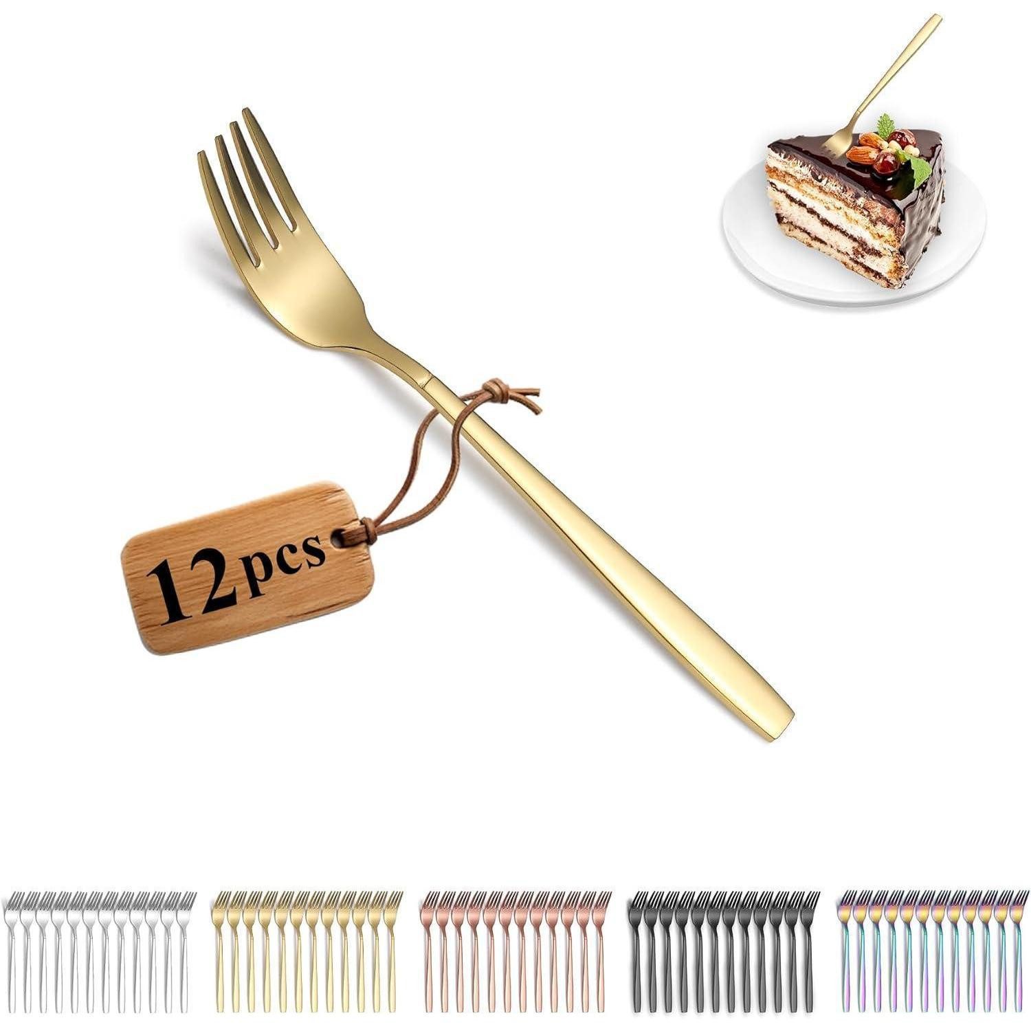 LuxusKollektion Kuchengabel Kuchengabeln Dessertgabeln Titanvergoldet Edelstahl 12 Stück 3 Gold