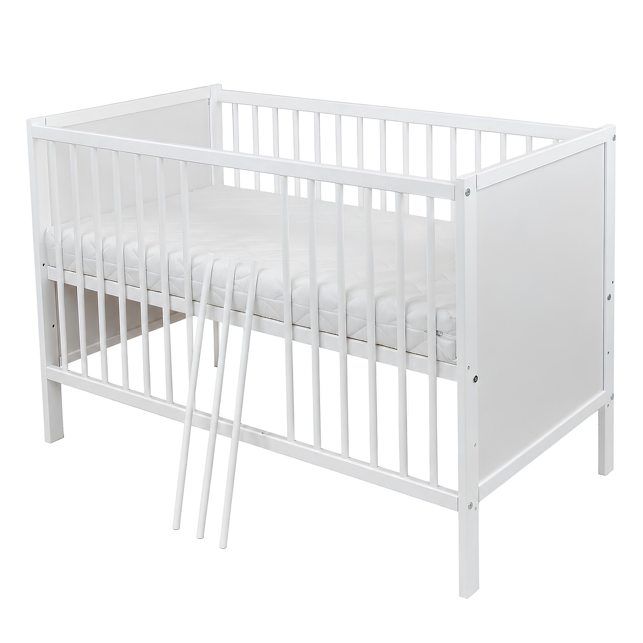 Baby-Delux Babybett Lina, Kinderbett 60x120 cm weiß höhenverstellbar mit Schutzgitter Matratze