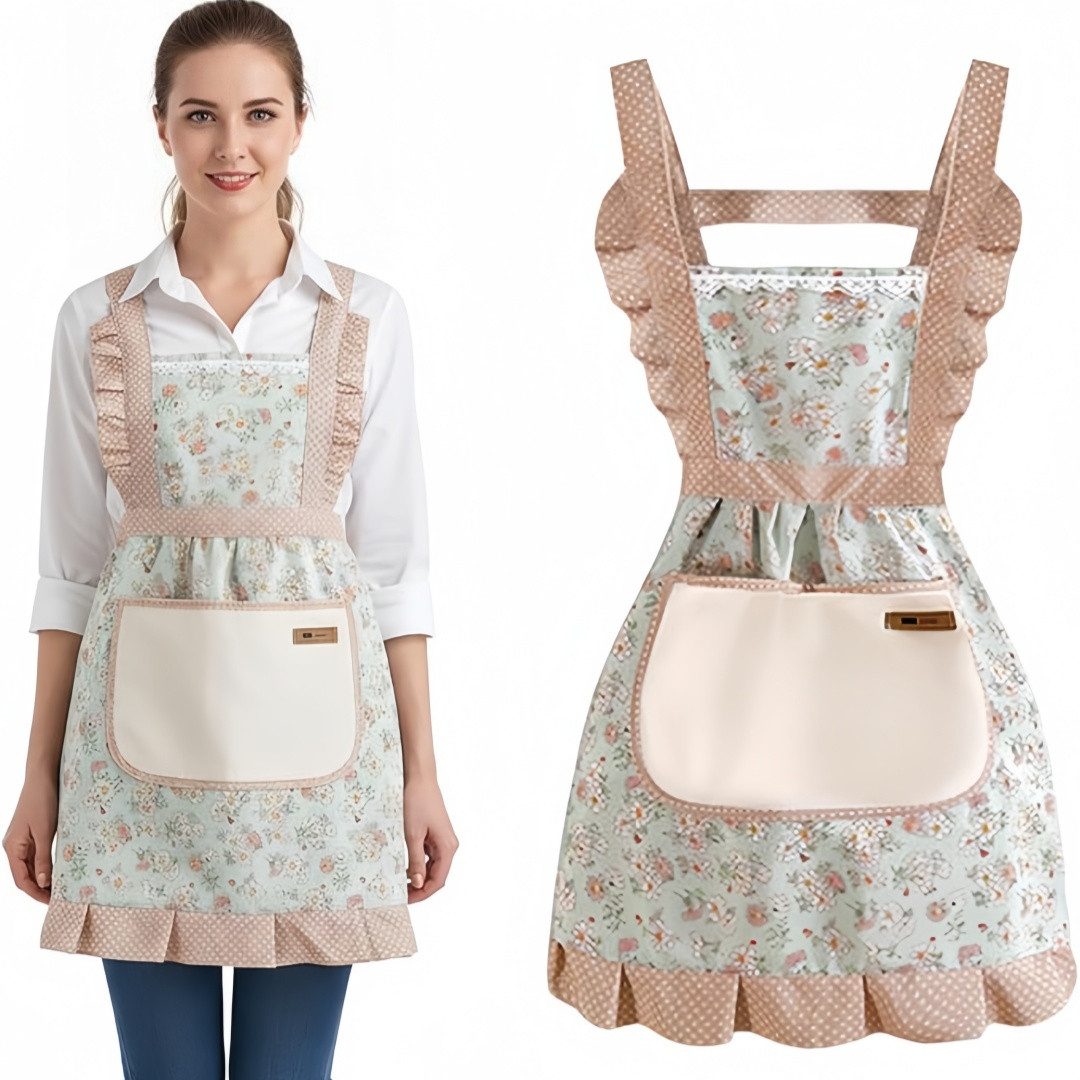 FOUORTUNATE-BEE Kochschürze Damen Küchenschürze mit Tasche verstellbar zum Kochen und Backen, Blumenschürze Damen für Küche Haushalt Café Restaurant und Garten