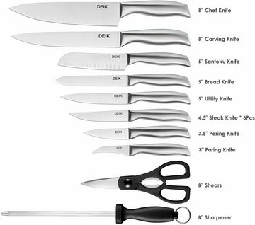 DEIK Messerblock KF-H8002 (15tlg), Küchenmesser rost- & fleckenfrei ergonomisch Edelstahl Messerset