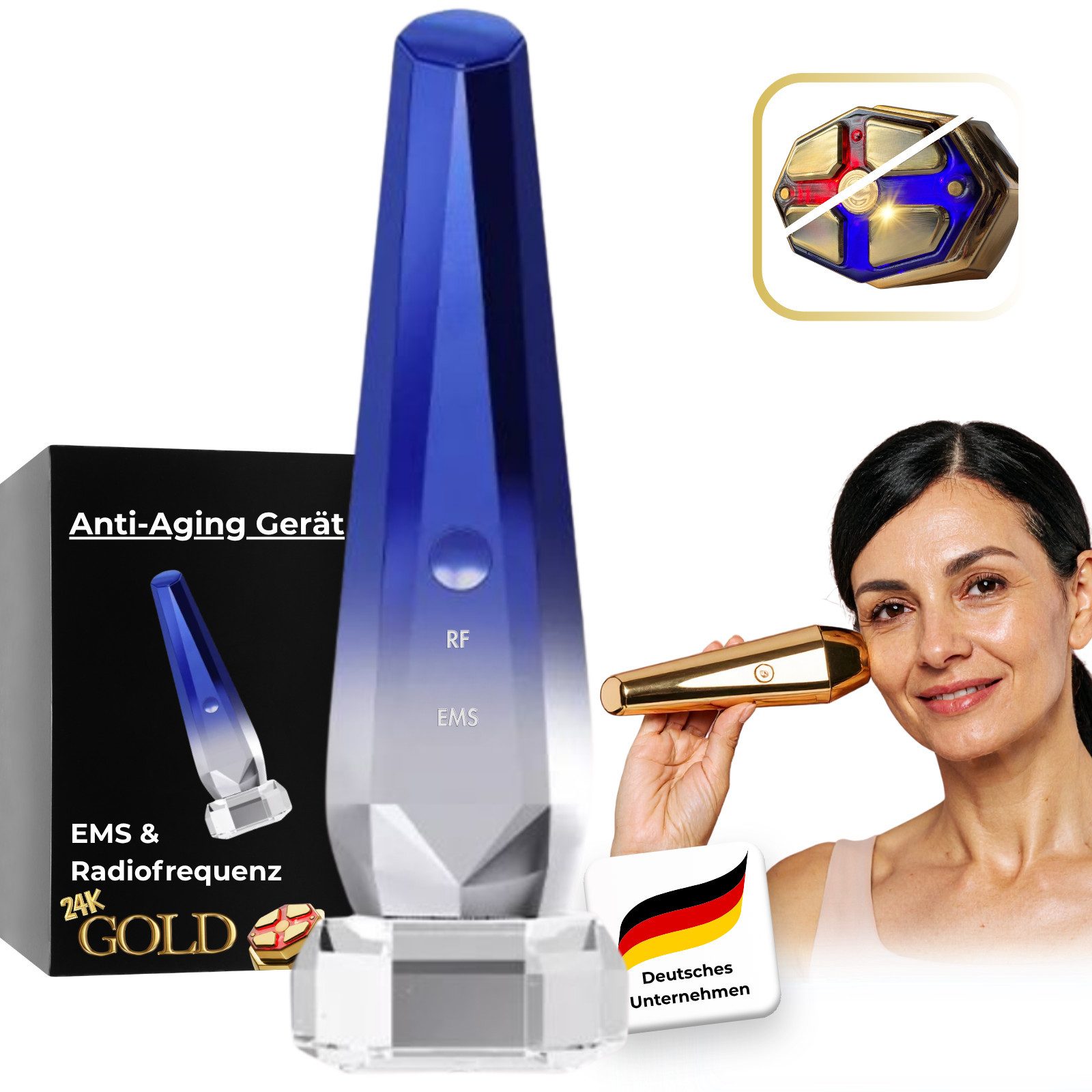 BeautiQ EMS-Gerät [Neuheit] Beautygerät Golden Glow Anti-Aging, (Gold Pro), Premium Beauty mit EMS, RF-Technologie & LED-Lichttherapie
