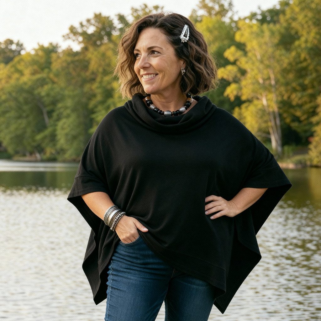 Guru-Shop Longsleeve Ponchoshirt mit Schalkragen, Plus size Shirt.. alterna günstig online kaufen