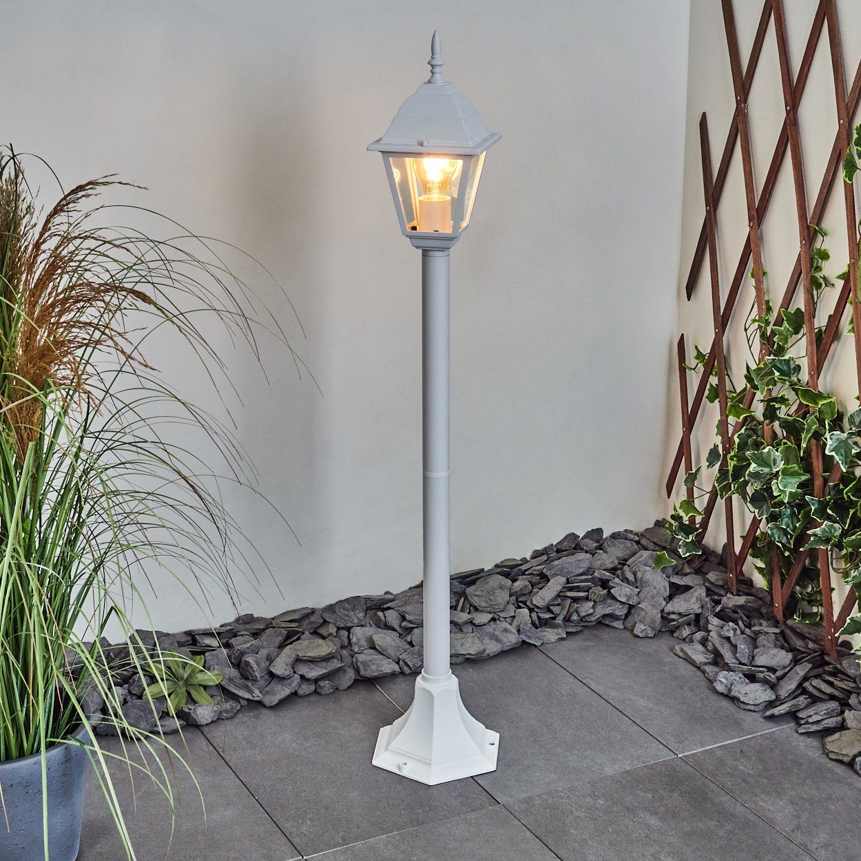 hofstein Pollerleuchte Wegeleuchte aus Metall/Glas in Weiß/Klar, ohne Leuchtmittel, Außenleuchte, Gartenbeleuchtung IP44, 1x E27, ohne Leuchtmittel