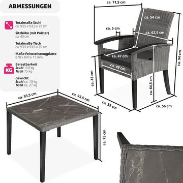 tectake Sitzgruppe Rattan Tisch Tarent mit 4 Stühlen Rosarno, (Set, 5-tlg), Esstisch-Set