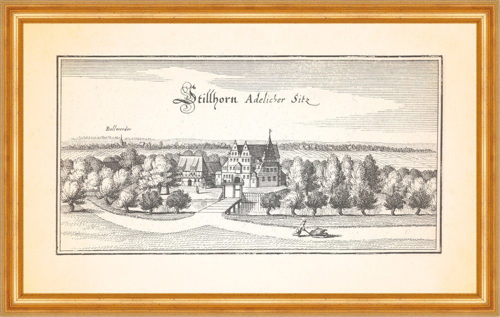 Kunstdruck Stillhorn adelicher Sitz Burg Schloss Kupferstich Wilhelmsburg Merian