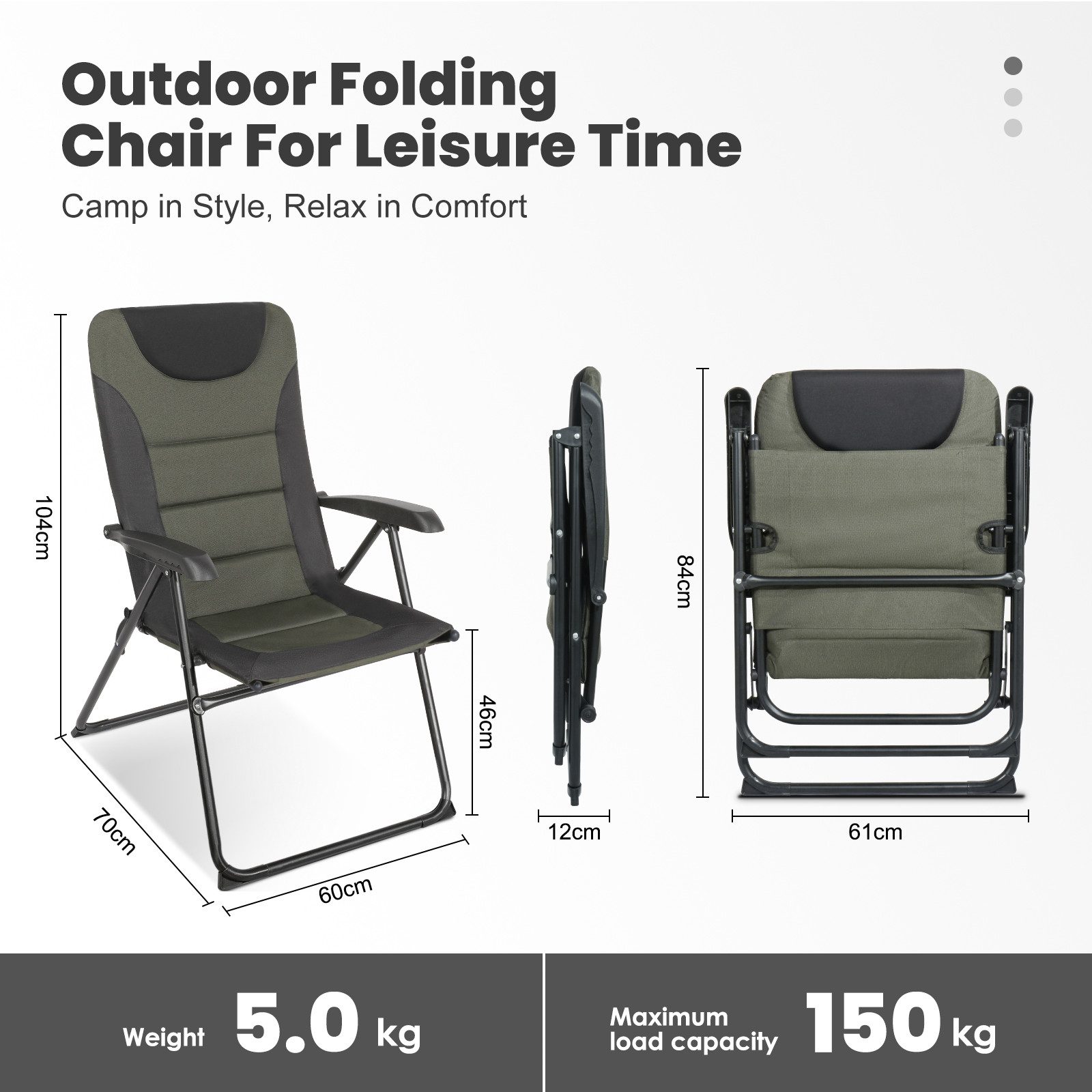 HOMECALL Campingstuhl Gartenstuhl Anglerstuhl Faltsessel Klappstuhl für Wohnwagen Outdoors (1 St), 5 fach Verstellbarer Rückenlehne, Hochlehner, Gepolsterter, bis 150kg
