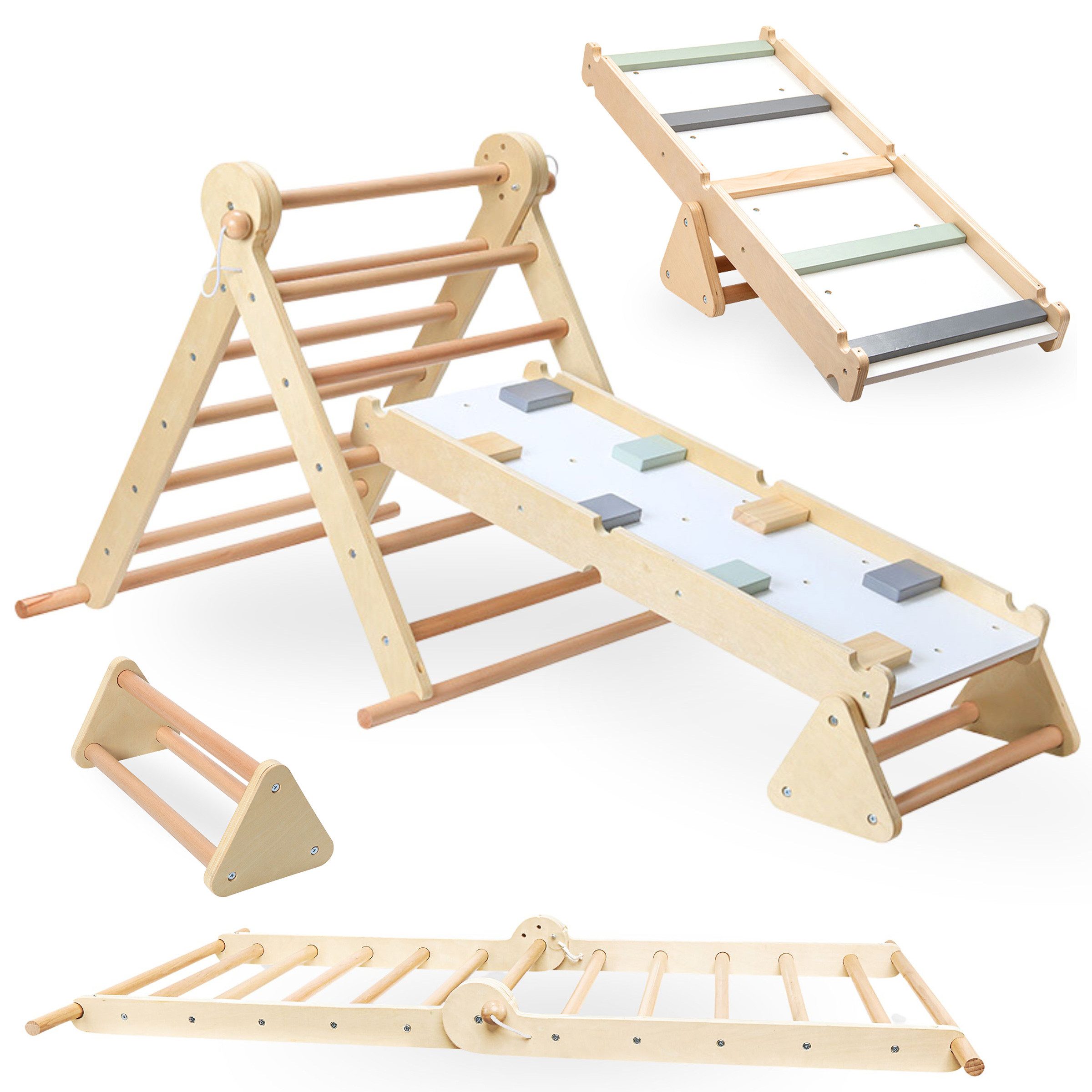 Mamabrum Klettergerüst Holz Kletterdreieck mit Leiter - Perfekt für den Indoor-Spielspaß