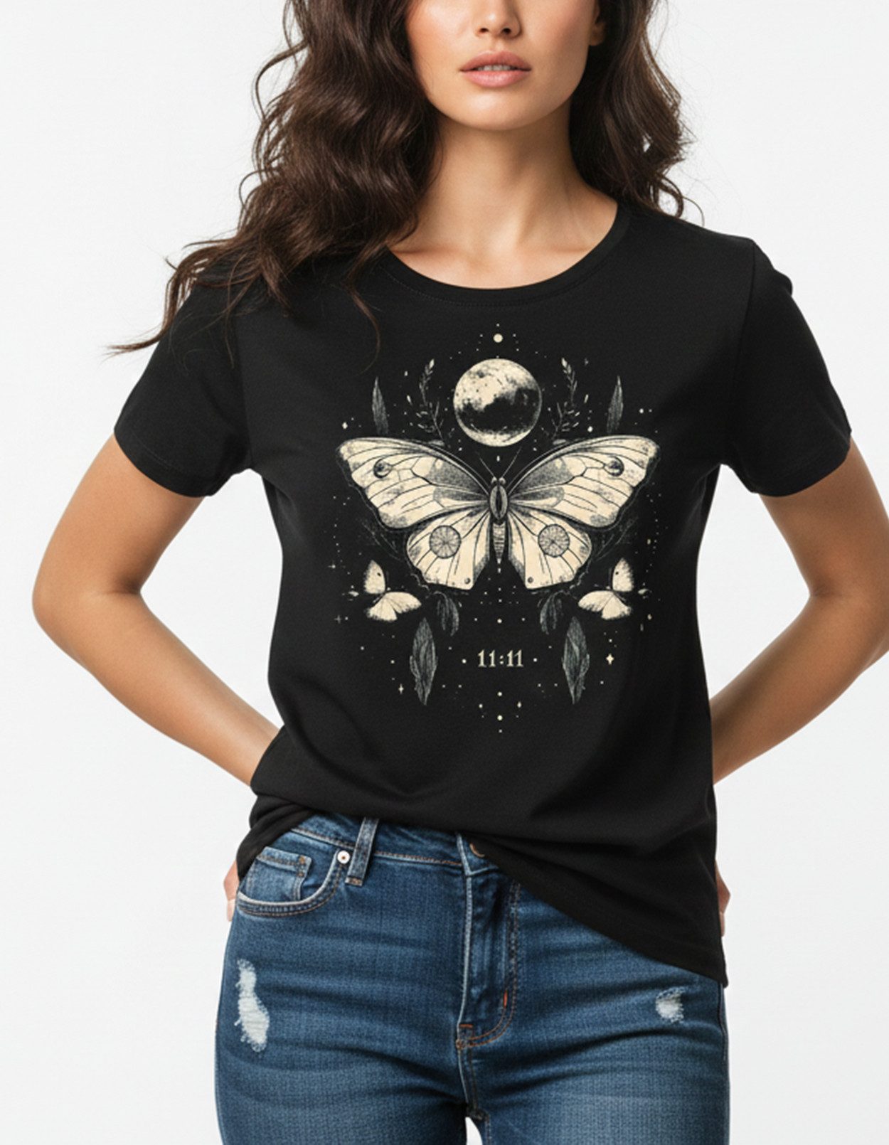 MAKAYA Print-Shirt Damen Schmetterling Vintage Motiv Kurzarm Top Frauen Mon günstig online kaufen