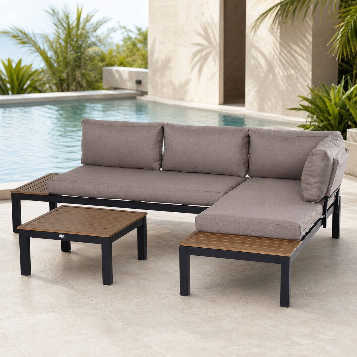 REDOM Gartenlounge-Set Aluminium Gartenlounge 3-teilig mit Sofa, Kissen & Tisch 164x74x69, (Set, 3-tlg., Ideal für Terrasse und Balkon – kompakte Sitzgruppe für draußen), Outdoor Lounge Set mit Zweisitzer, weichen Polstern & Ablagetisch