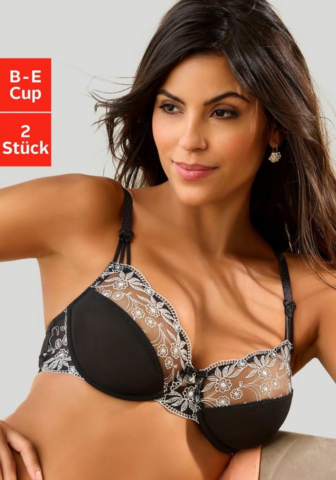 Nuance by Lascana Bügel-BH (Packung, 2 Stück) mit Stickereispitze, als Dessous-Set kombinierbar, große Größen