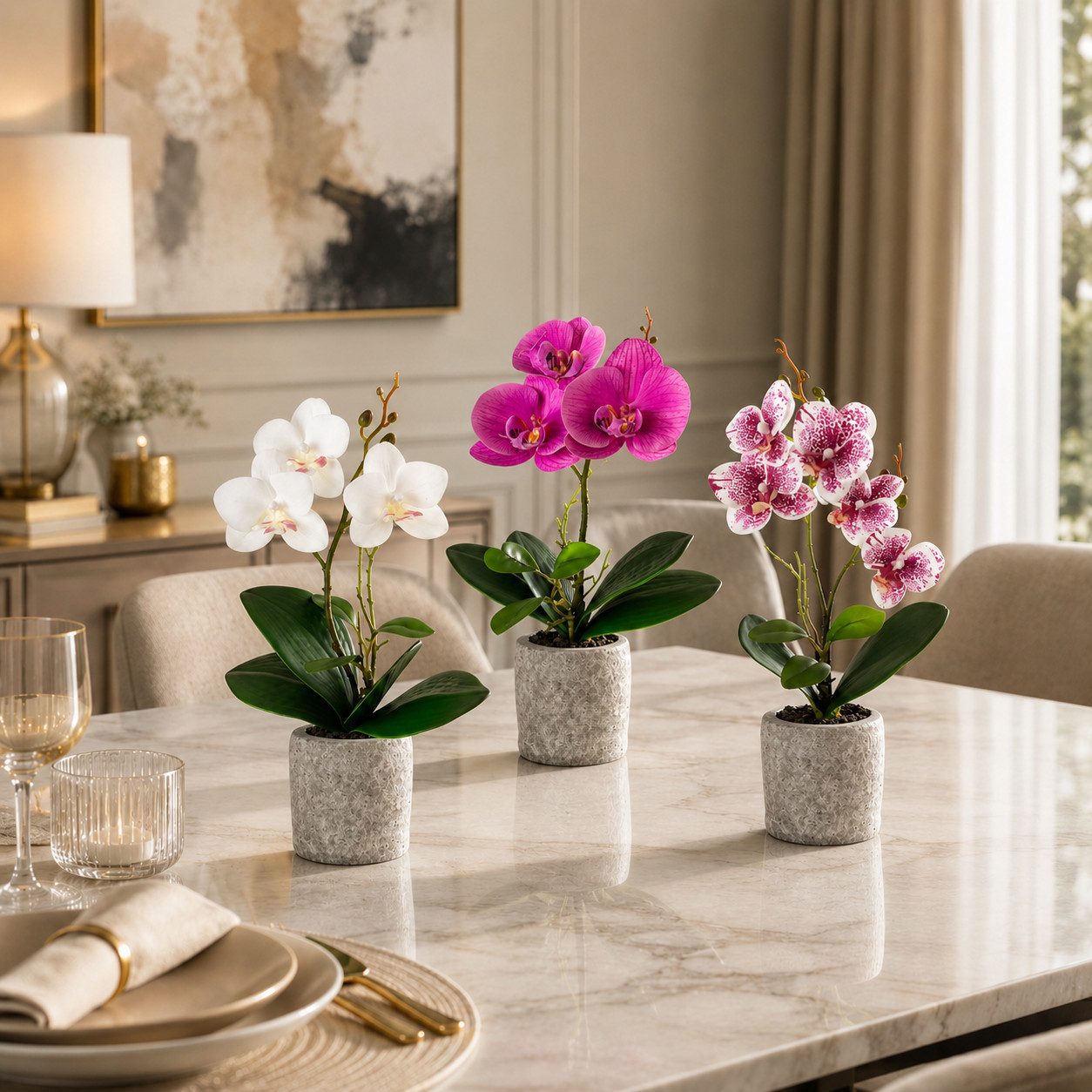 Kunstorchidee 3er Set künstliche Orchideen wie echt (35cm) in Hochglanz-Keramiktopf Orchidee, PASCH – Bild 2 von 5