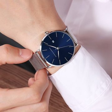 GelldG Quarzuhr Analog Quarz Uhren, Minimalist Armbanduhr Ultra-flach Mesh-Armband