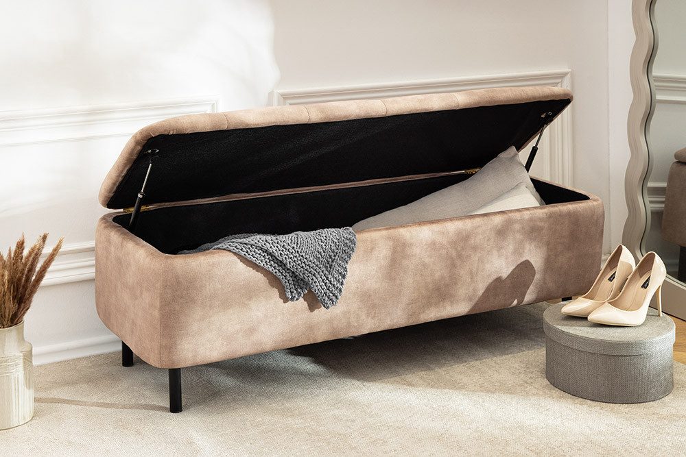 riess-ambiente Polsterbank EN VOGUE 120cm beige/schwarz - Samt, Metallbeine, Stauraum, Zierknöpfe (Einzelartikel, 1-St), gepolsterte …