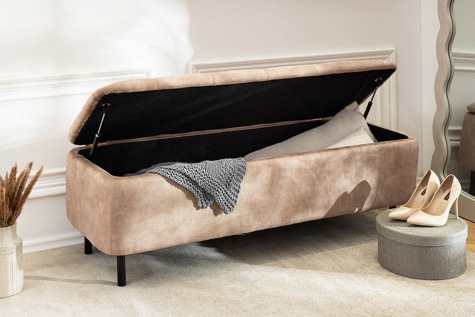 riess-ambiente Polsterbank EN VOGUE 120cm beige/schwarz - Samt, Metallbeine, Stauraum, Zierknöpfe (Einzelartikel, 1-St), gepolsterte Sitzbank