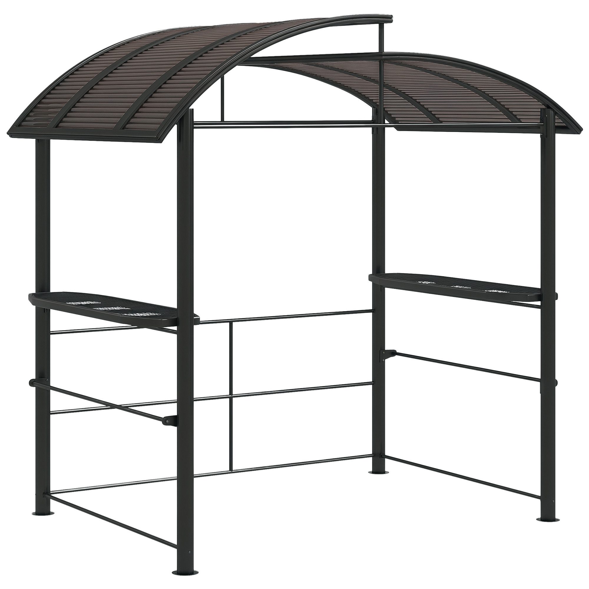 Outsunny Grillpavillon BBQ-Pavillon mit 2 Ablagen, mit 0 Seitenteilen, (Grillüberdachung, Pergola), für Garten, Balkon, Stahl PC Dunkelgrau, 240 x 150 x 230 cm