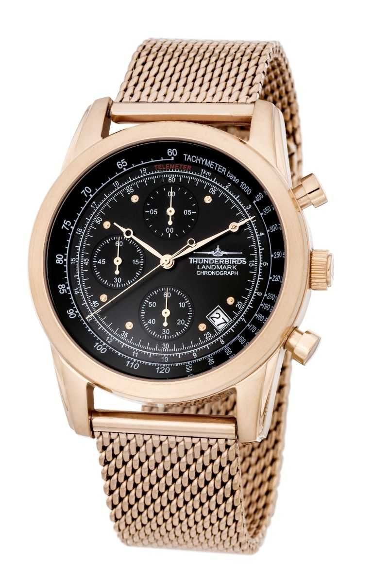 Thunderbirds Chronograph Landmark Herrenuhr TB1000-05 – Elegante Herrenuhr mit Milanaiseband, 42 mm Edelstahlgehäuse und Хронографиfunktion