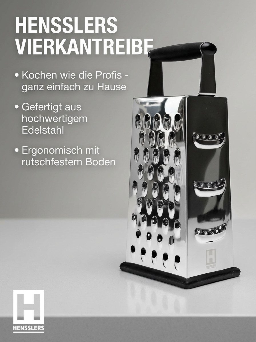 HENSSLERS Vierkantreibe HENSSLERS Küchenreibe, Edelstahl, (1-St), eine absolut scharfe Reibe aus Edelstahl mit rutschfestem Boden – Bild 5 von 5