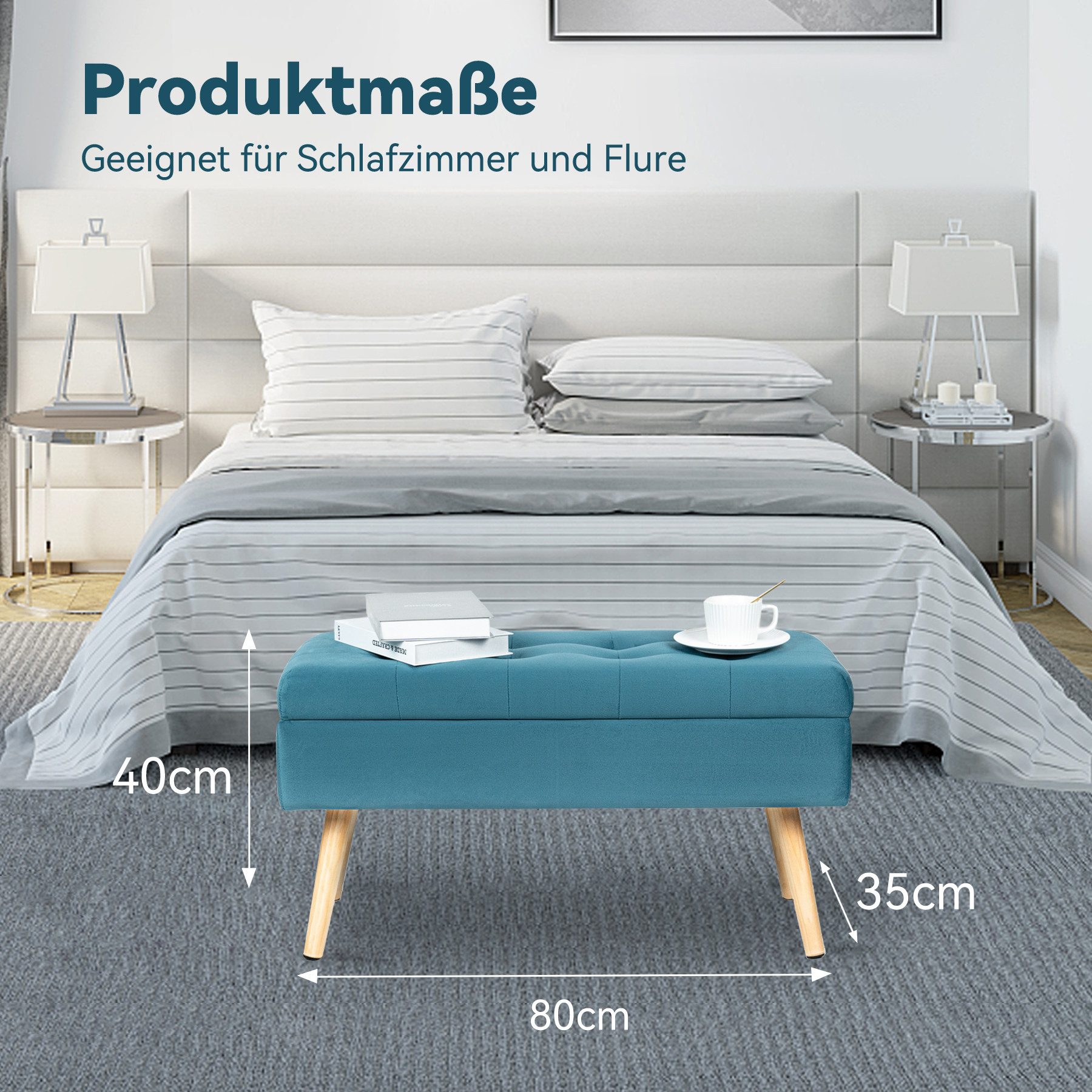 HawthyHome Polsterbank aus Samt mit Stauraum Sitzbank mit Holzbeinen