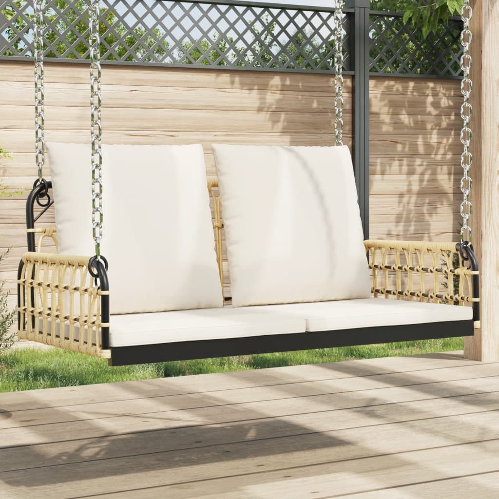 vidaXL Gartenbank Hängebank mit Kissen 105x58x38 cm Poly Rattan und Stahl (1-St)