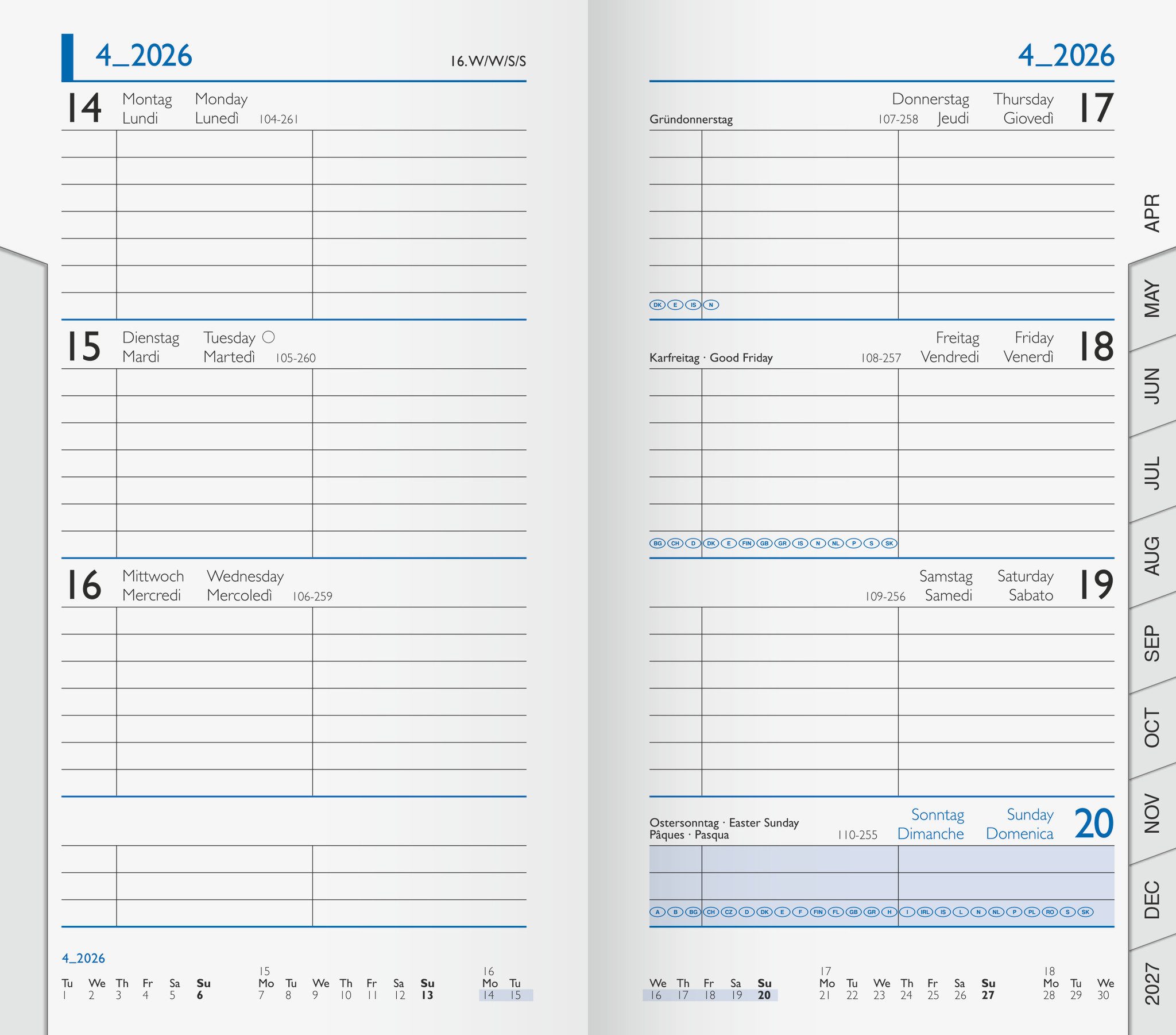 BRUNNEN Monatskalender BRUNNEN 1075600006 Taschenkalender9x15cm Einlage lose