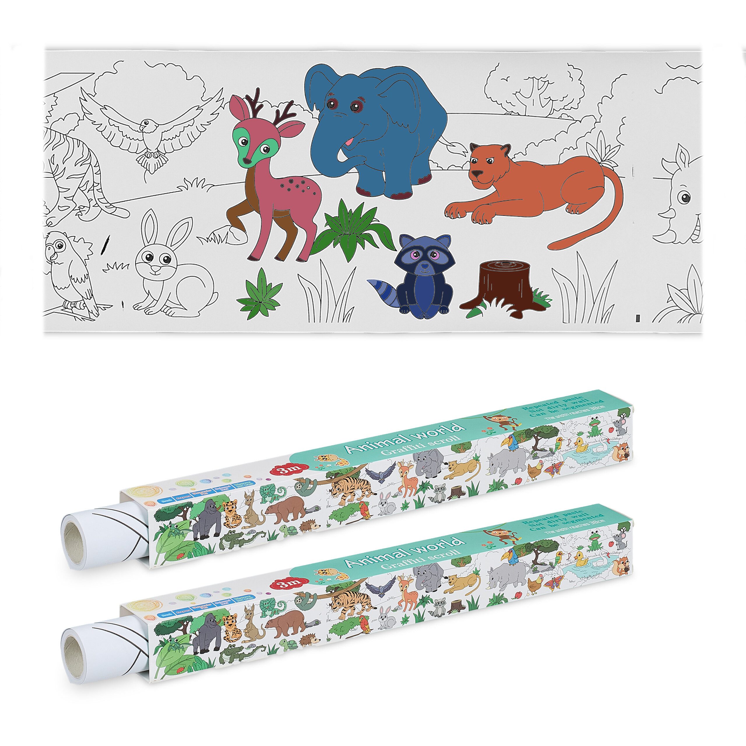 relaxdays Malvorlage Ausmaltischdecken für Kinder 2er Set 3 m (2er Set), Tiere