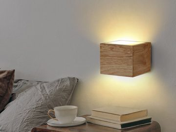 meineWunschleuchte LED Wandleuchte, LED fest integriert, Warmweiß, 2er SET Holz-Lampen Eiche-Optik 12cm, indirekte Wand-Beleuchtung innen