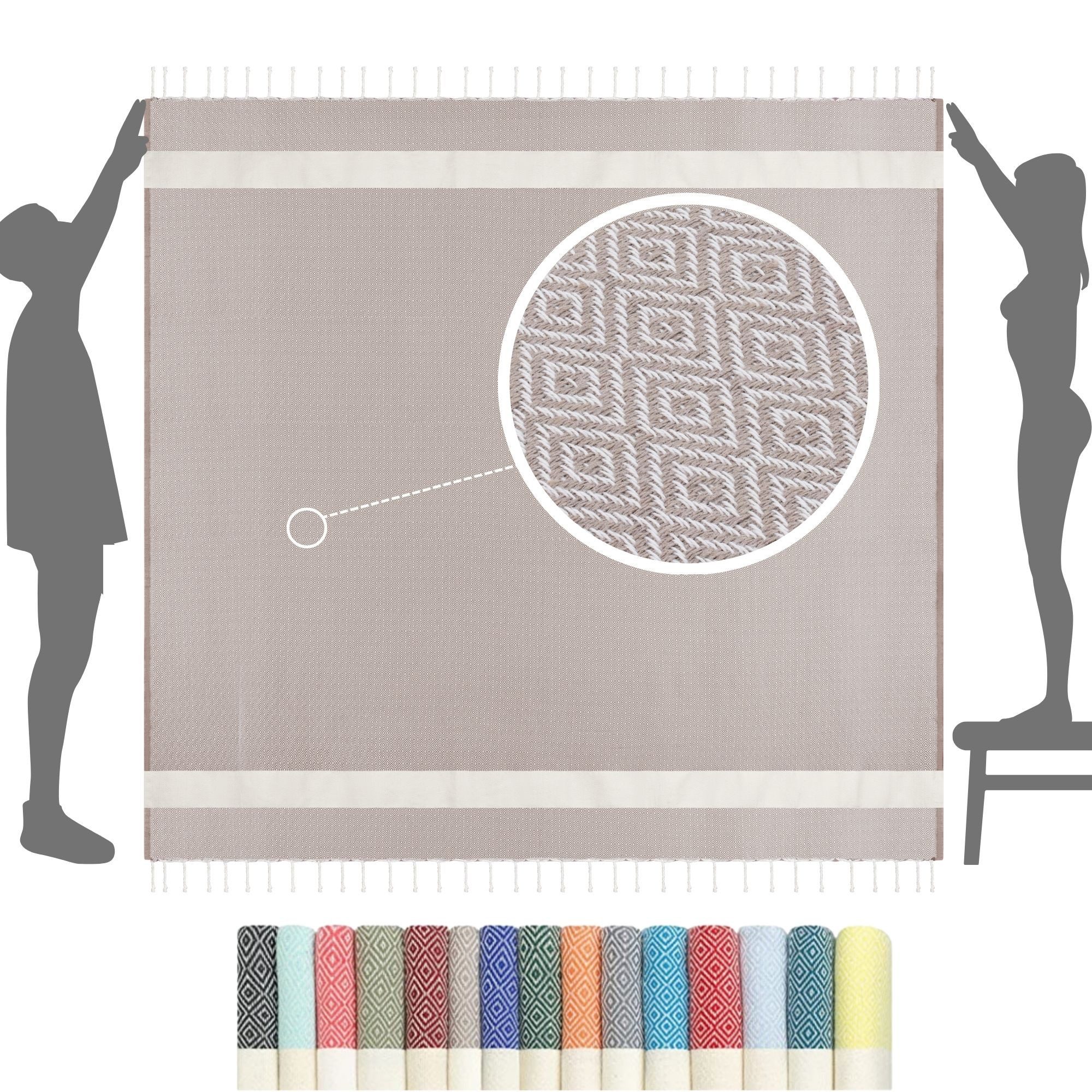 furora HOLIDAY Strandtuch XXL groß 200x200 cm Strand Tuch, aus Baumwolle, Stranddecke, Vielseitig, schöne Farben, hochwertige Verarbeitung