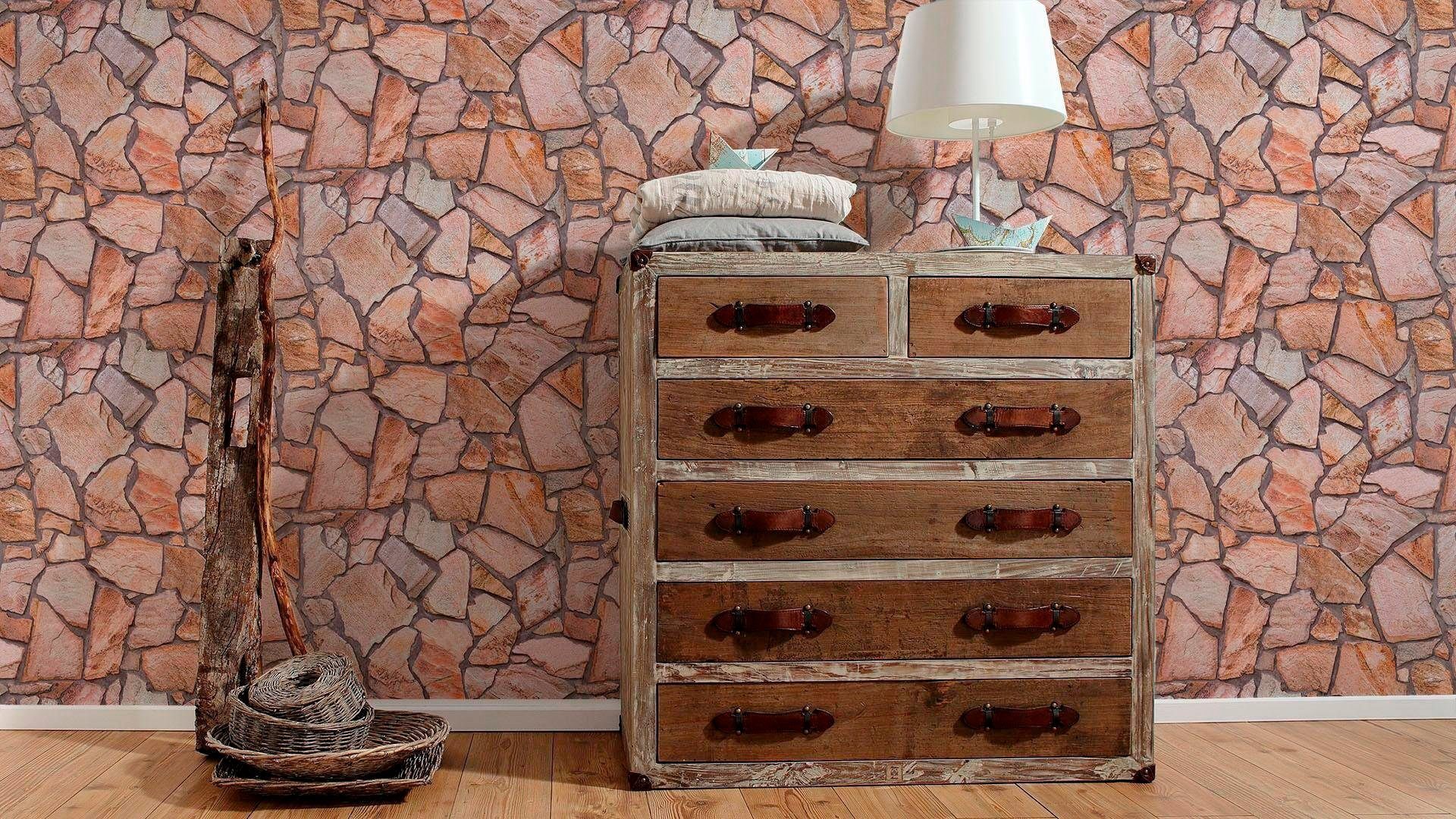 A.S. Création Tapete Stein-Optik Braun Beige und Grau 53 cm x 10,05 m AS-92 günstig online kaufen