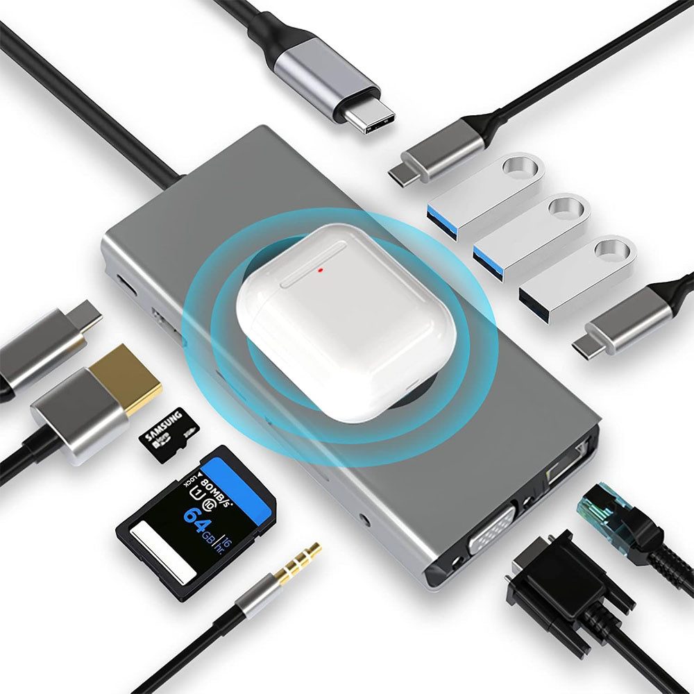 TUWENA Konsolen-Dockingstation HUB Dongle mit kabellosem Laden, 13 in 1 Docking Station Adapter