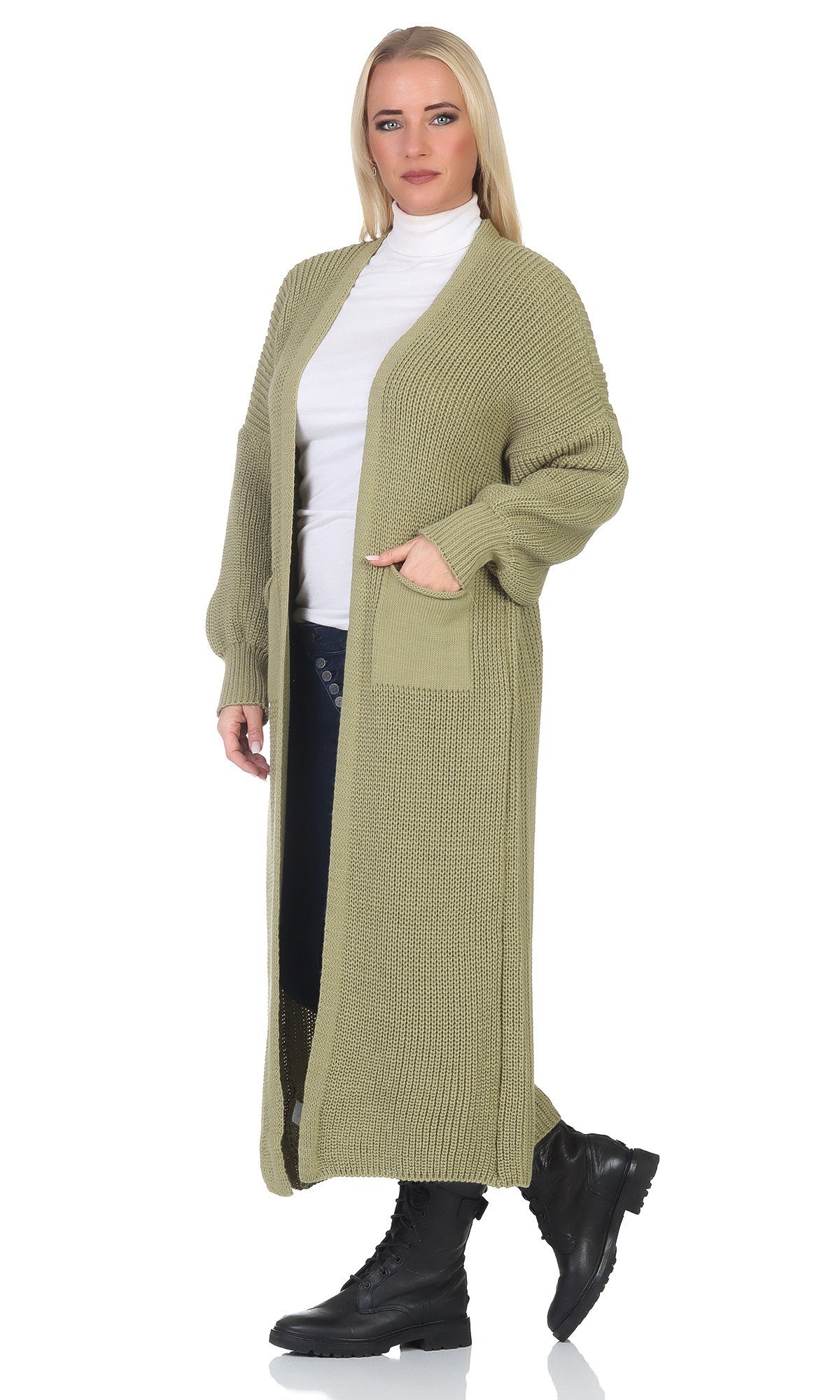 M.384 Cardigan extra Olive Mississhop Jacke lange Longstrickjacke Strickjacke